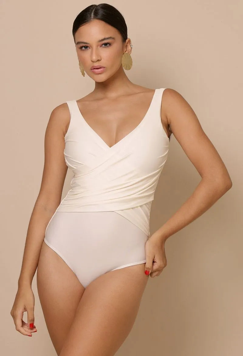 Luxe Twist Off White Bodysuit - Removable Padding