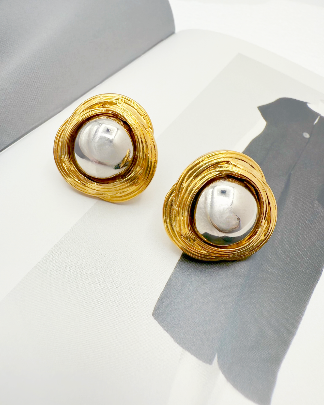 Celestial Orbit Stud Earrings - Two-Tone Gold & Silver-Plated, Hypoallergenic