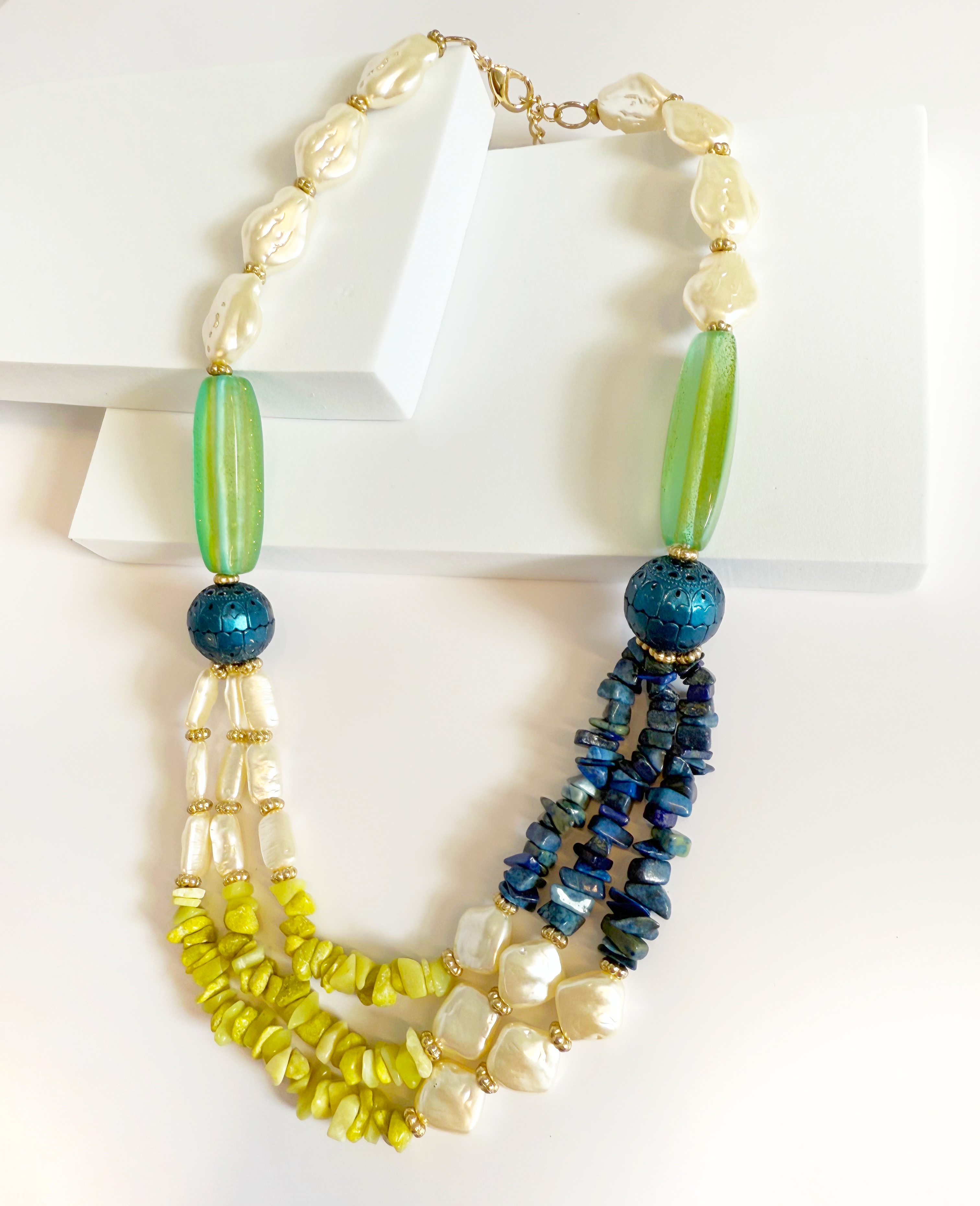 Three Layer Elemental Necklace - Gravel and Pearls Handmade & Adjustable