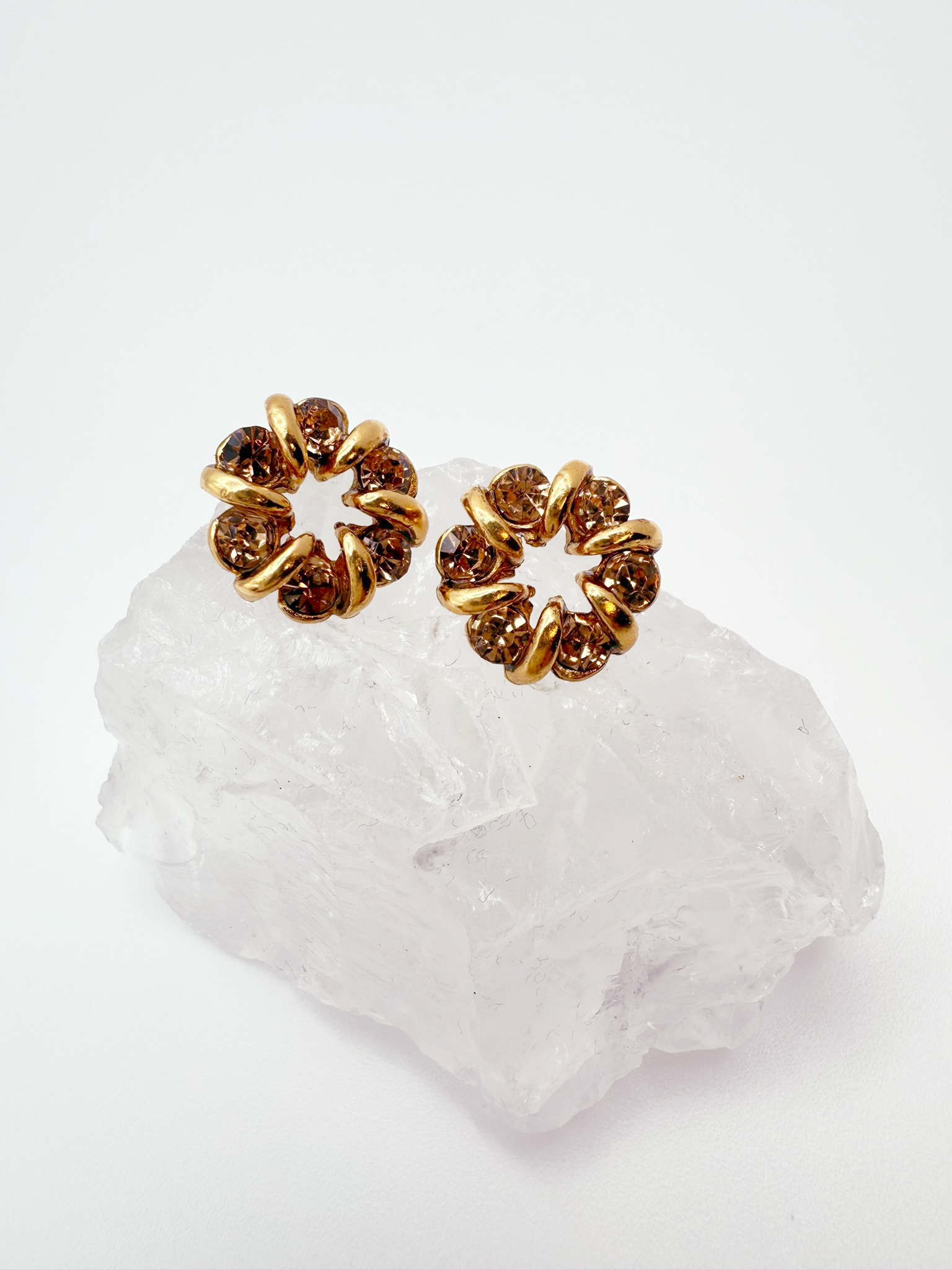 Amber Halo Crystal Stud Earrings