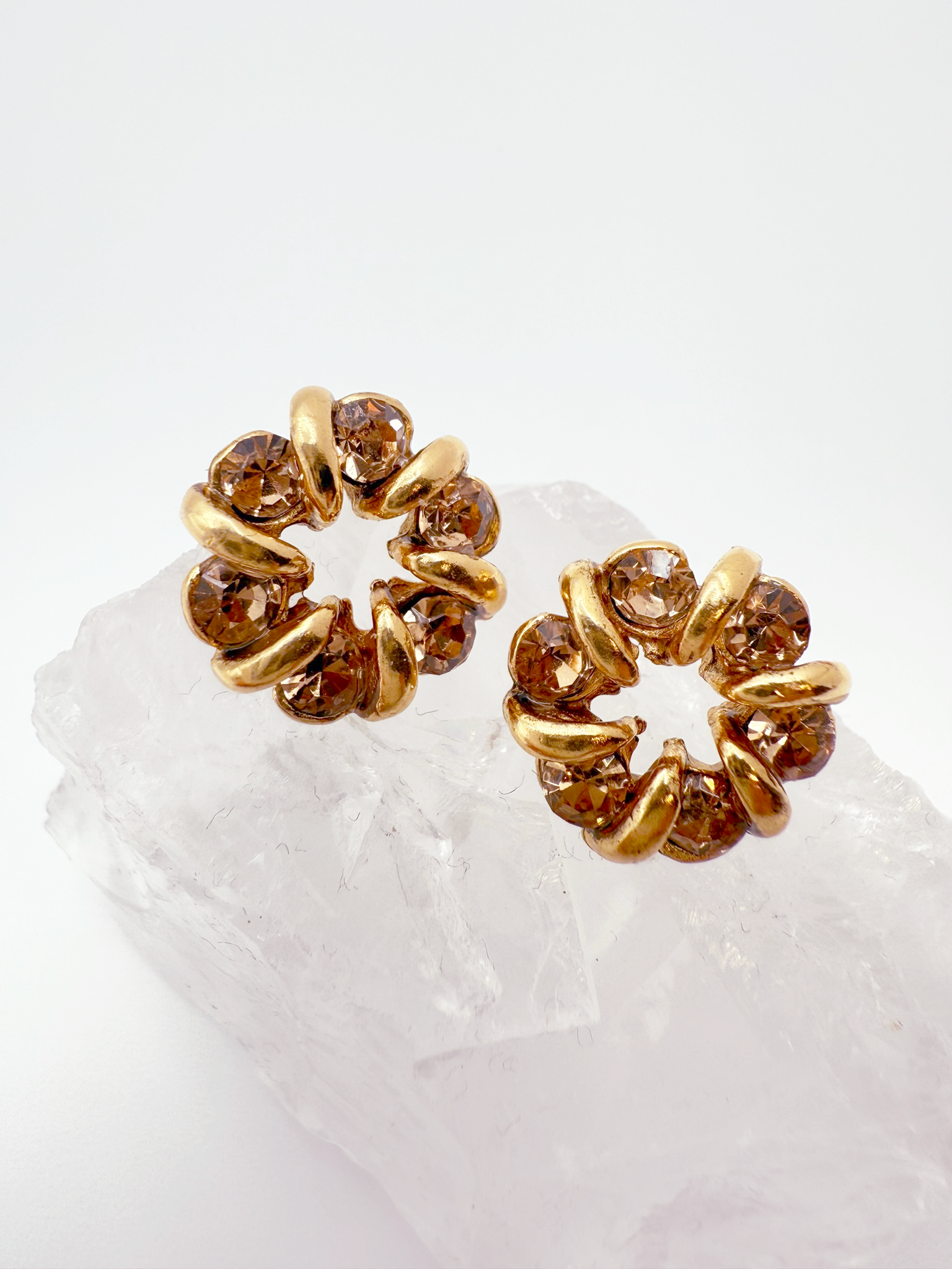 Amber Halo Crystal Stud Earrings