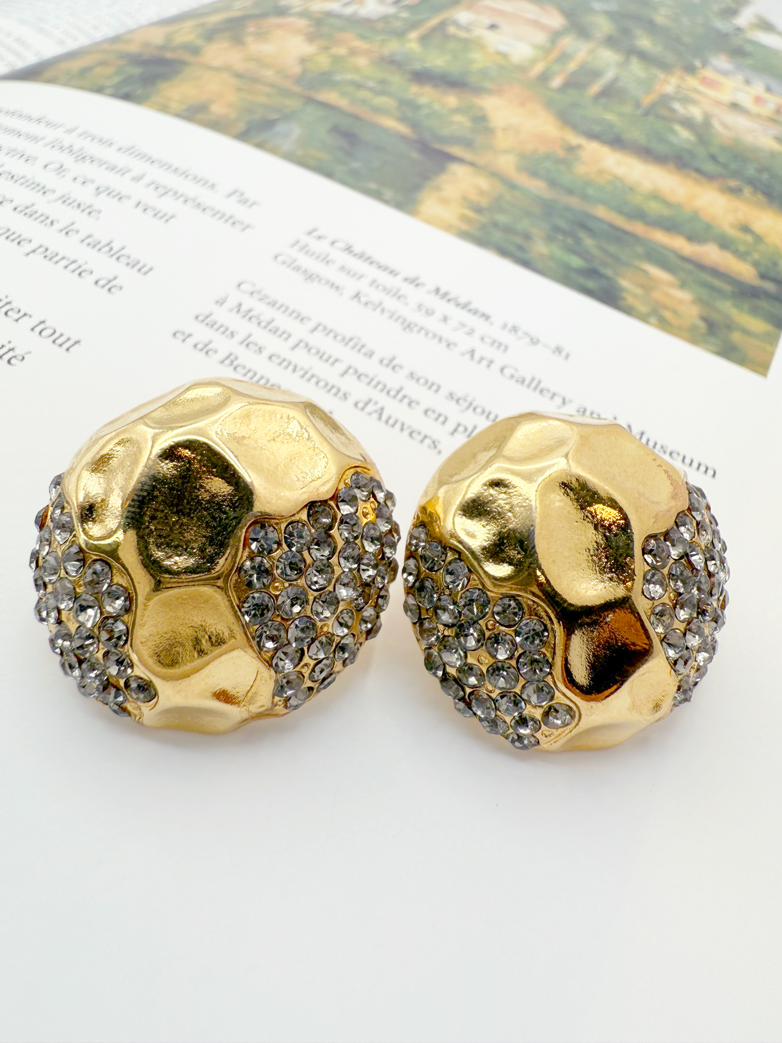 Sculpted Gold & Crystal Dome Earrings