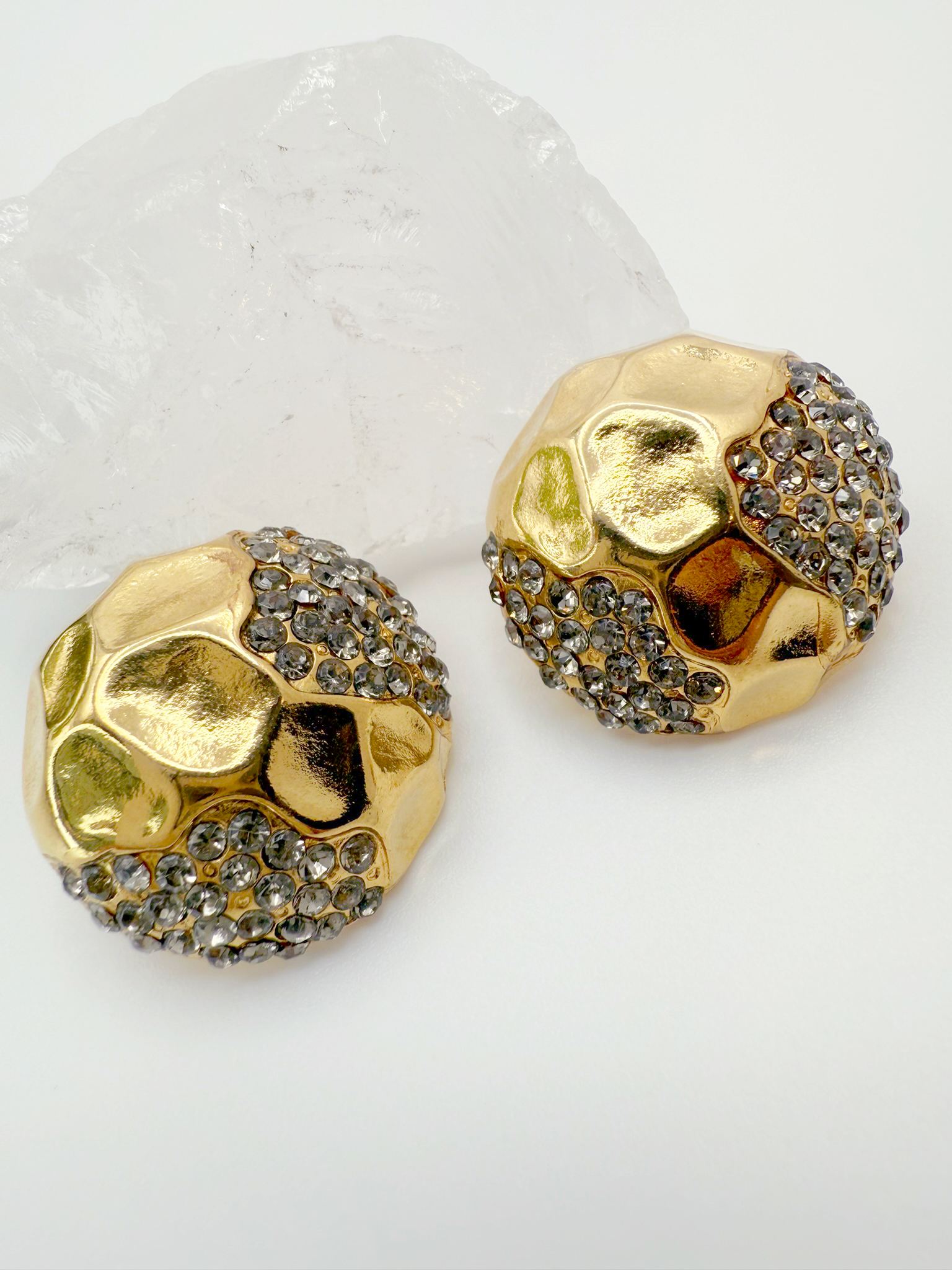 Sculpted Gold & Crystal Dome Earrings