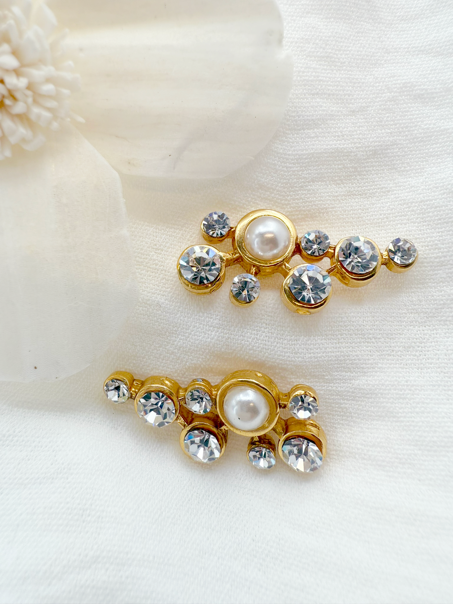 Luxe Gold & Crystal Ear Climbers with Pearl Accent