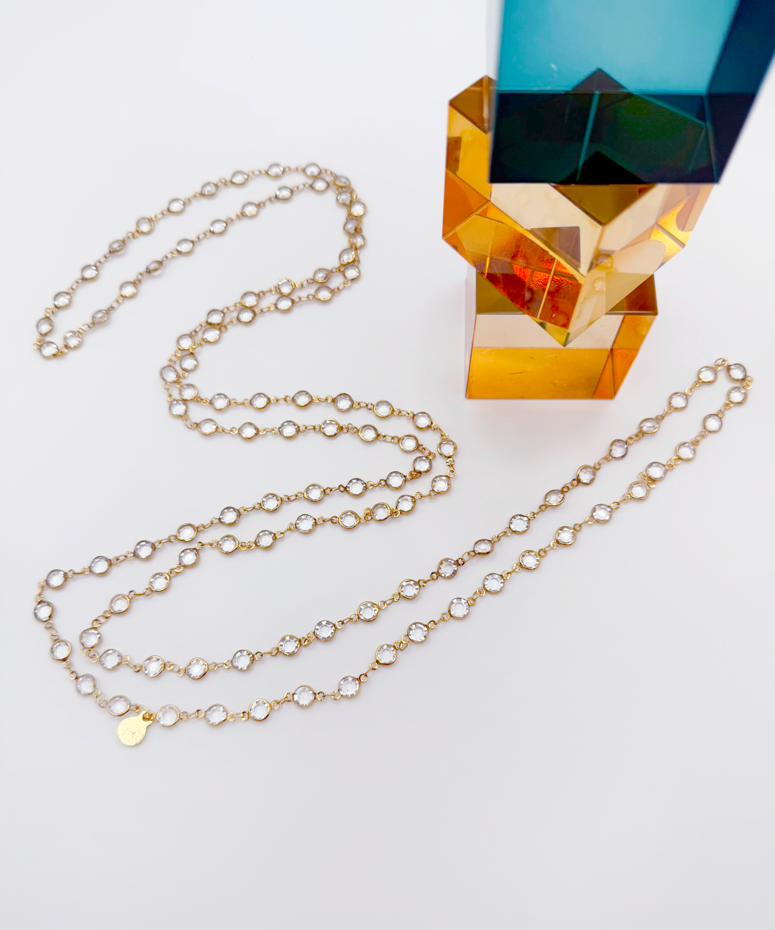 Ethereal Crystal Station Necklace – Gold-Plated Elegance