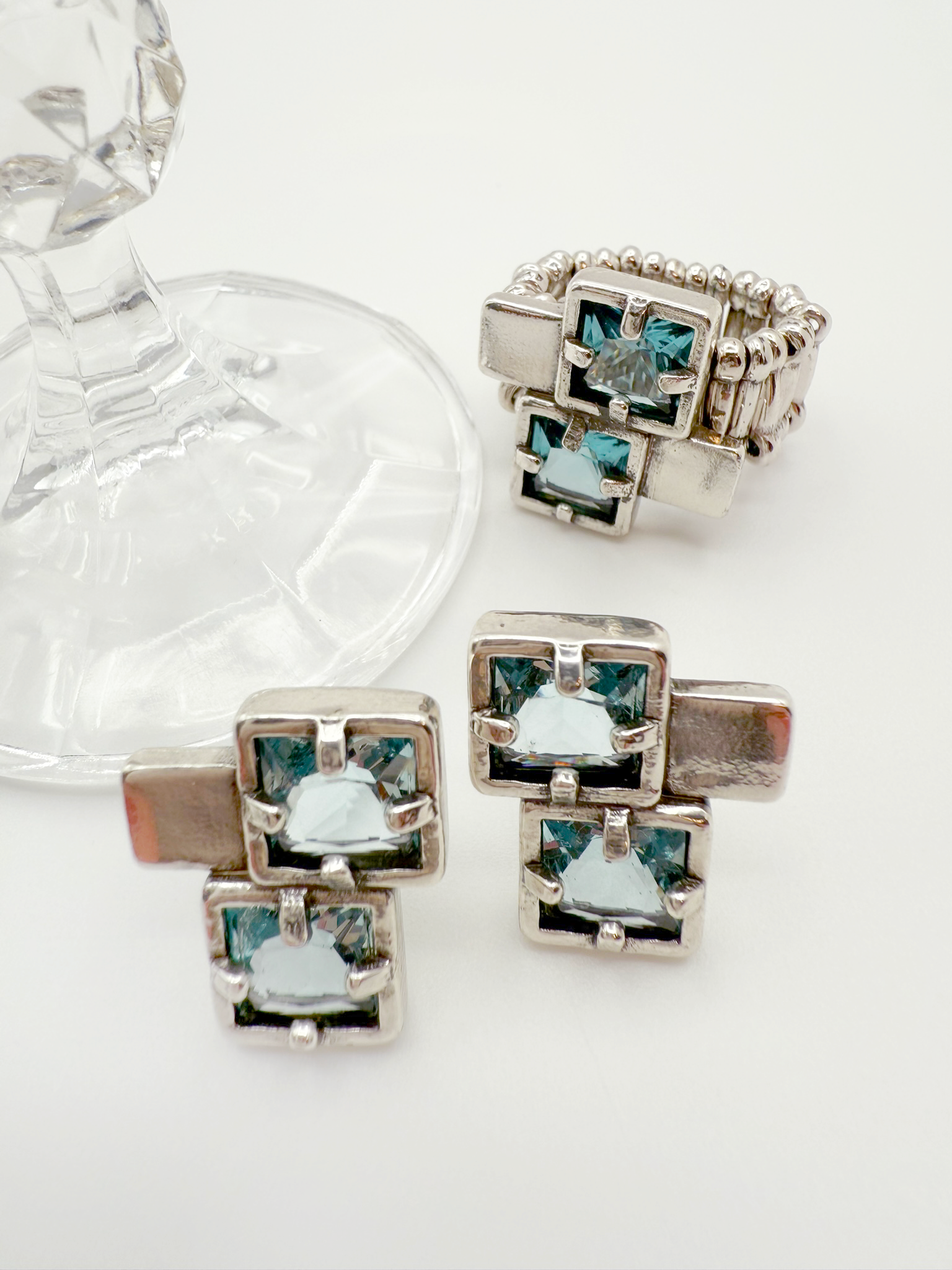Crystal Mosaic Adjustable Ring - Hypoallergenic