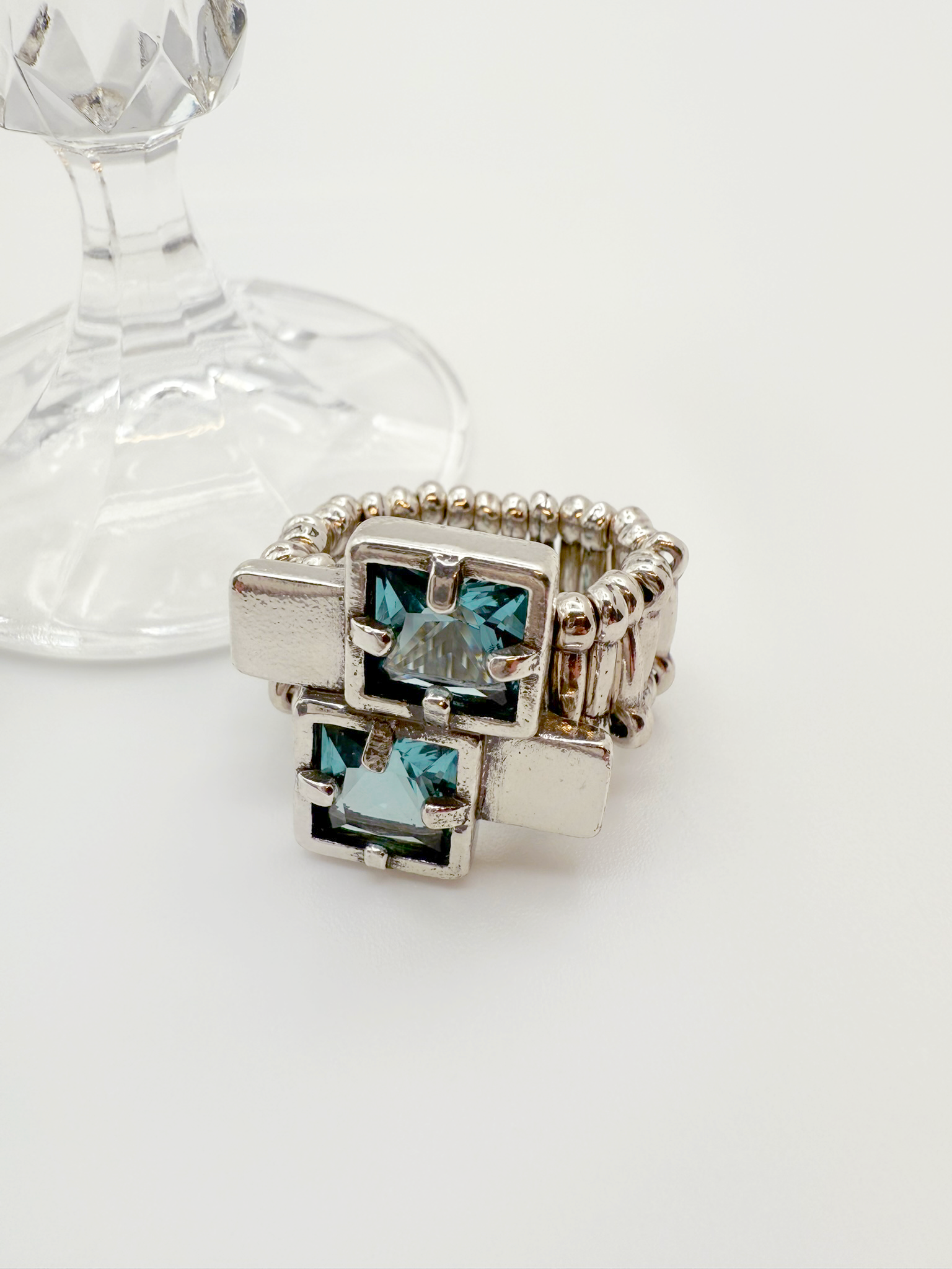 Crystal Mosaic Adjustable Ring - Hypoallergenic