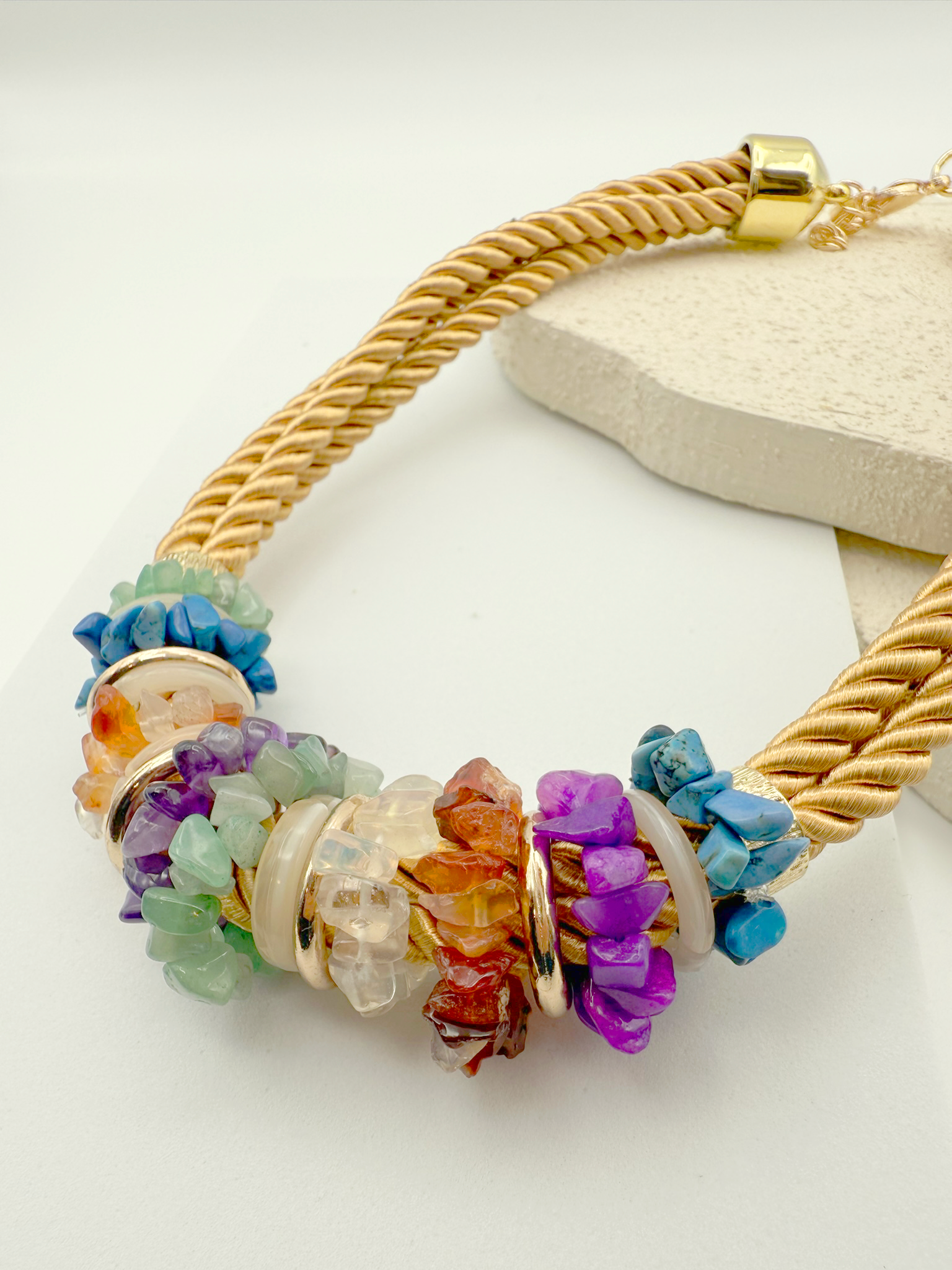 Earth Harmony Necklace – Handcrafted with Vibrant Stones, Adjustable Design
