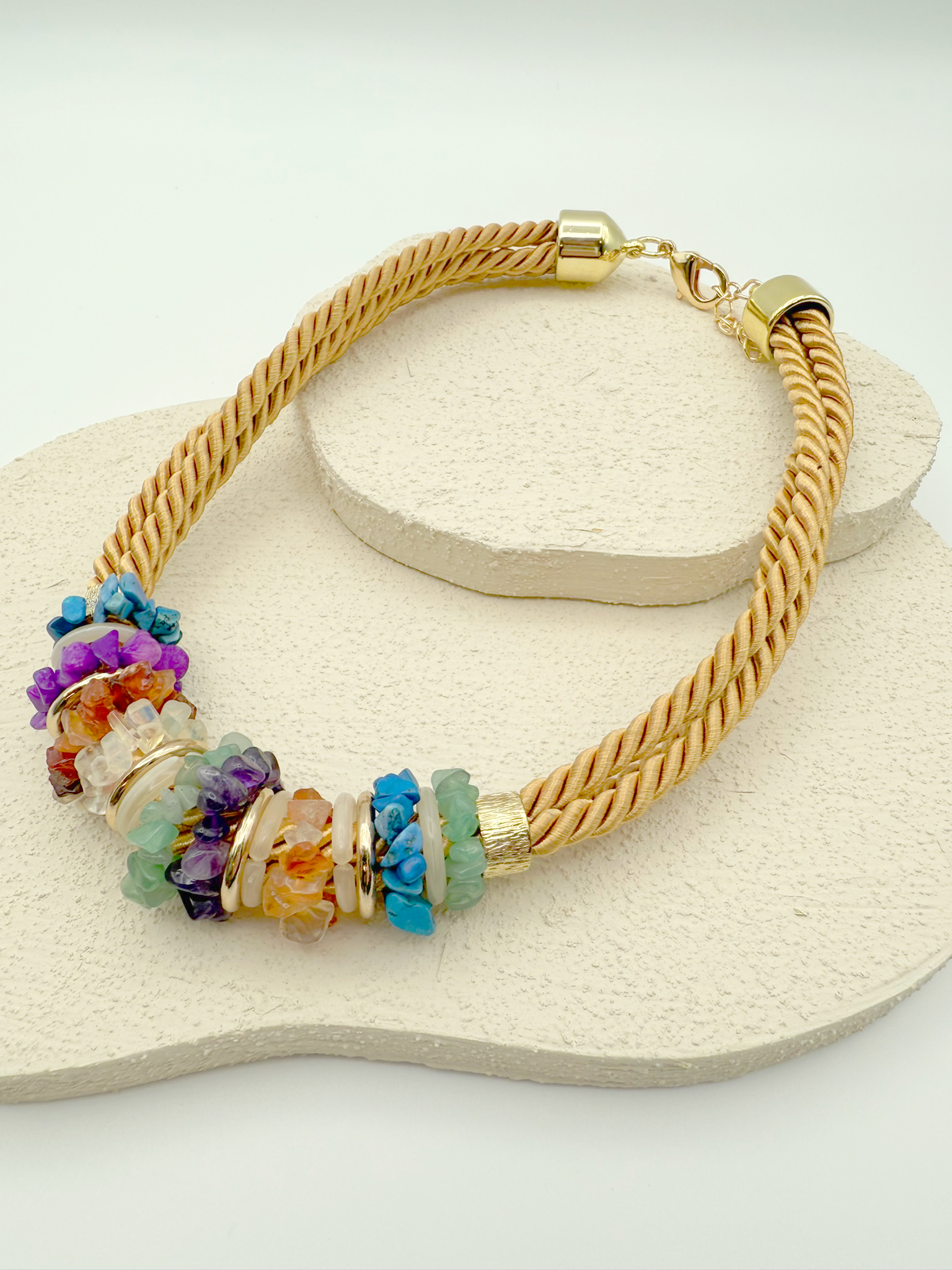 Earth Harmony Necklace – Handcrafted with Vibrant Stones, Adjustable Design