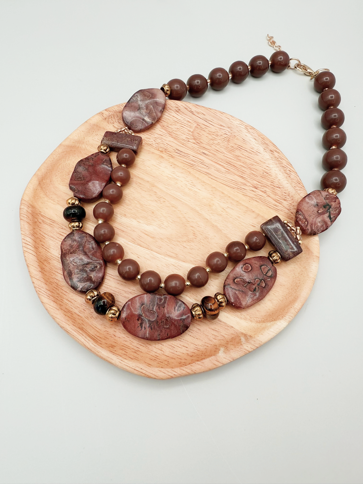 Jasper Trail Necklace – Earthy Elegance in Jasper, Tiger’s Eye, and Mocha Mousse Resin