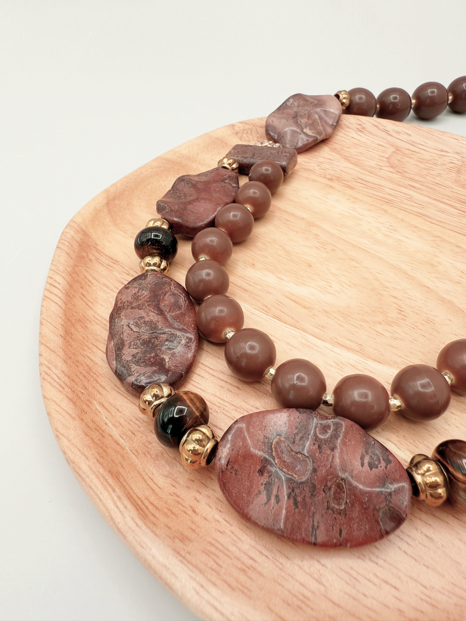 Jasper Trail Necklace – Earthy Elegance in Jasper, Tiger’s Eye, and Mocha Mousse Resin