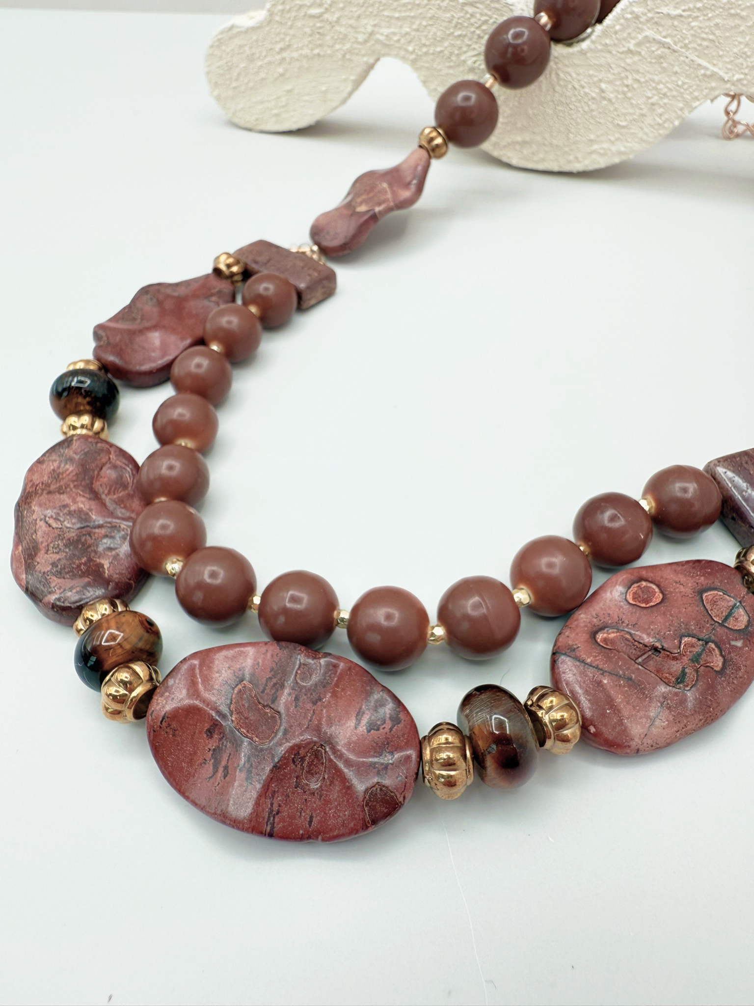 Jasper Trail Necklace – Earthy Elegance in Jasper, Tiger’s Eye, and Mocha Mousse Resin