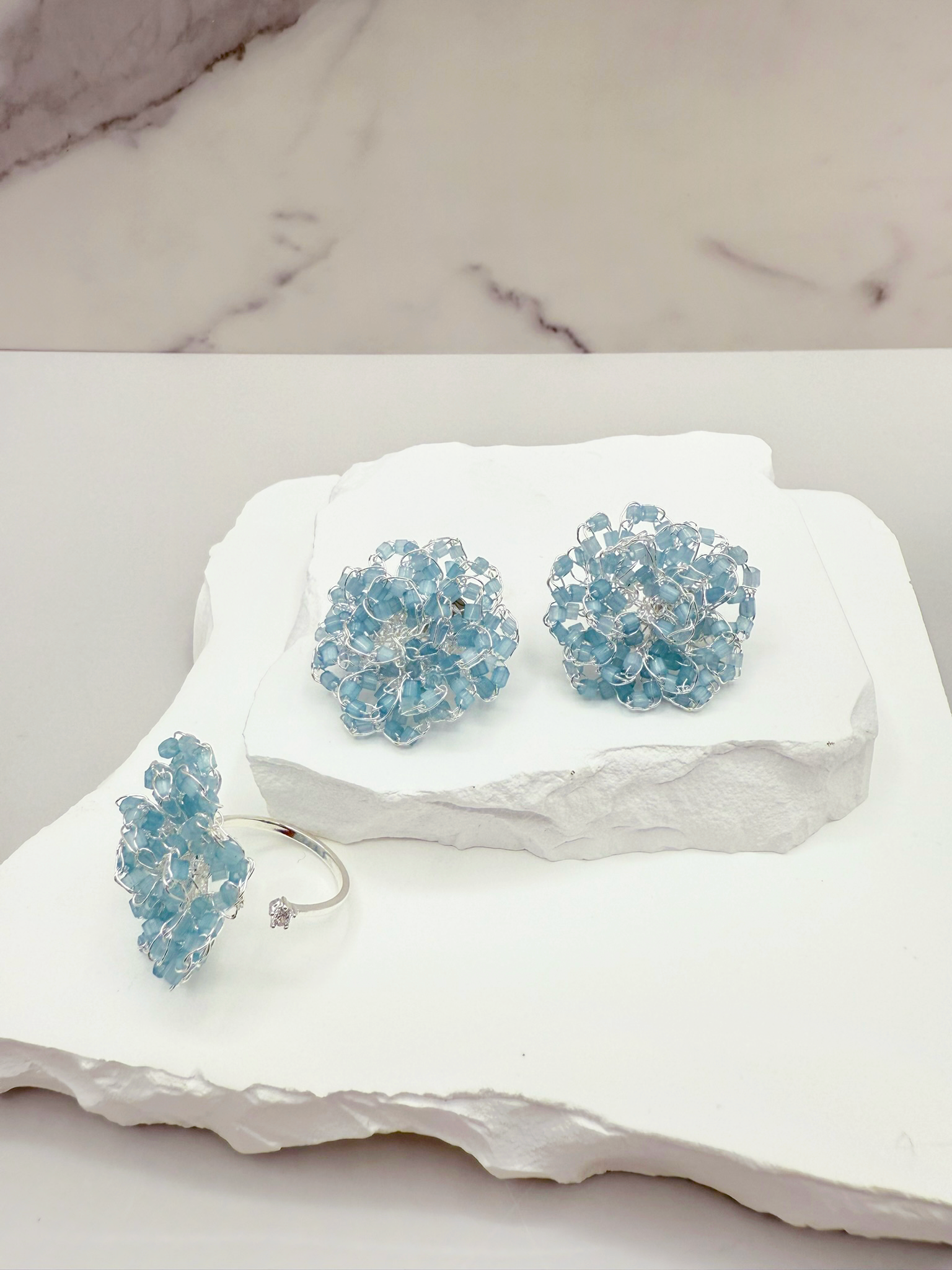 Radiant Crochet Adjustable Ring - Handcrafted with Czech Crystal