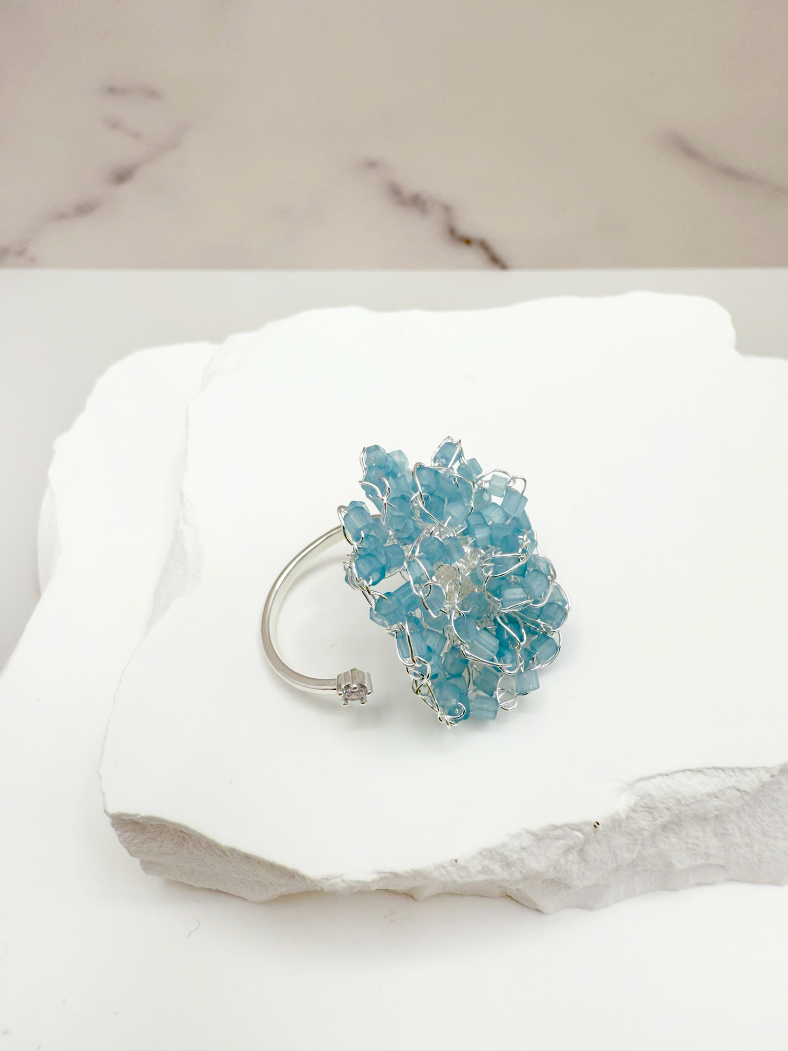 Radiant Crochet Adjustable Ring - Handcrafted with Czech Crystal
