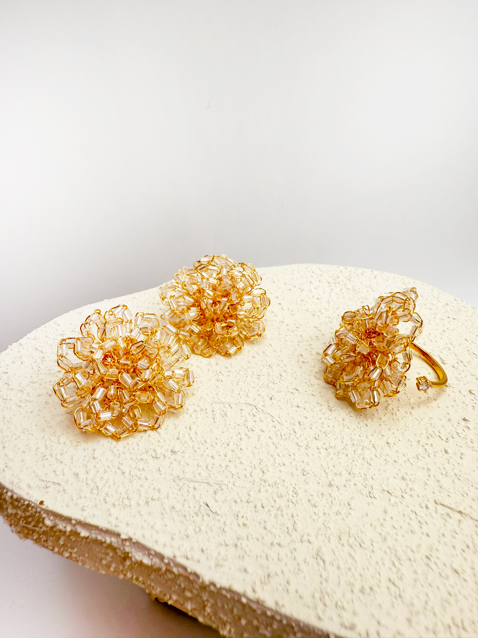 Radiant Crochet Adjustable Ring - Handcrafted with Czech Crystal