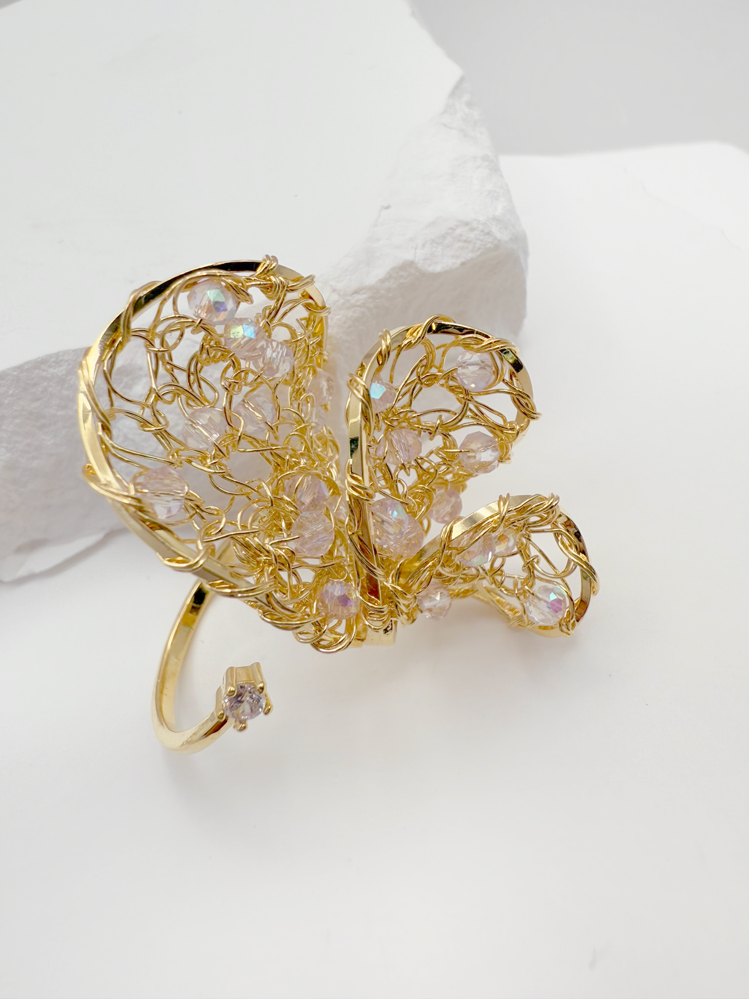 Blooming Wing Ring - Adjustable Crochet with Crystals
