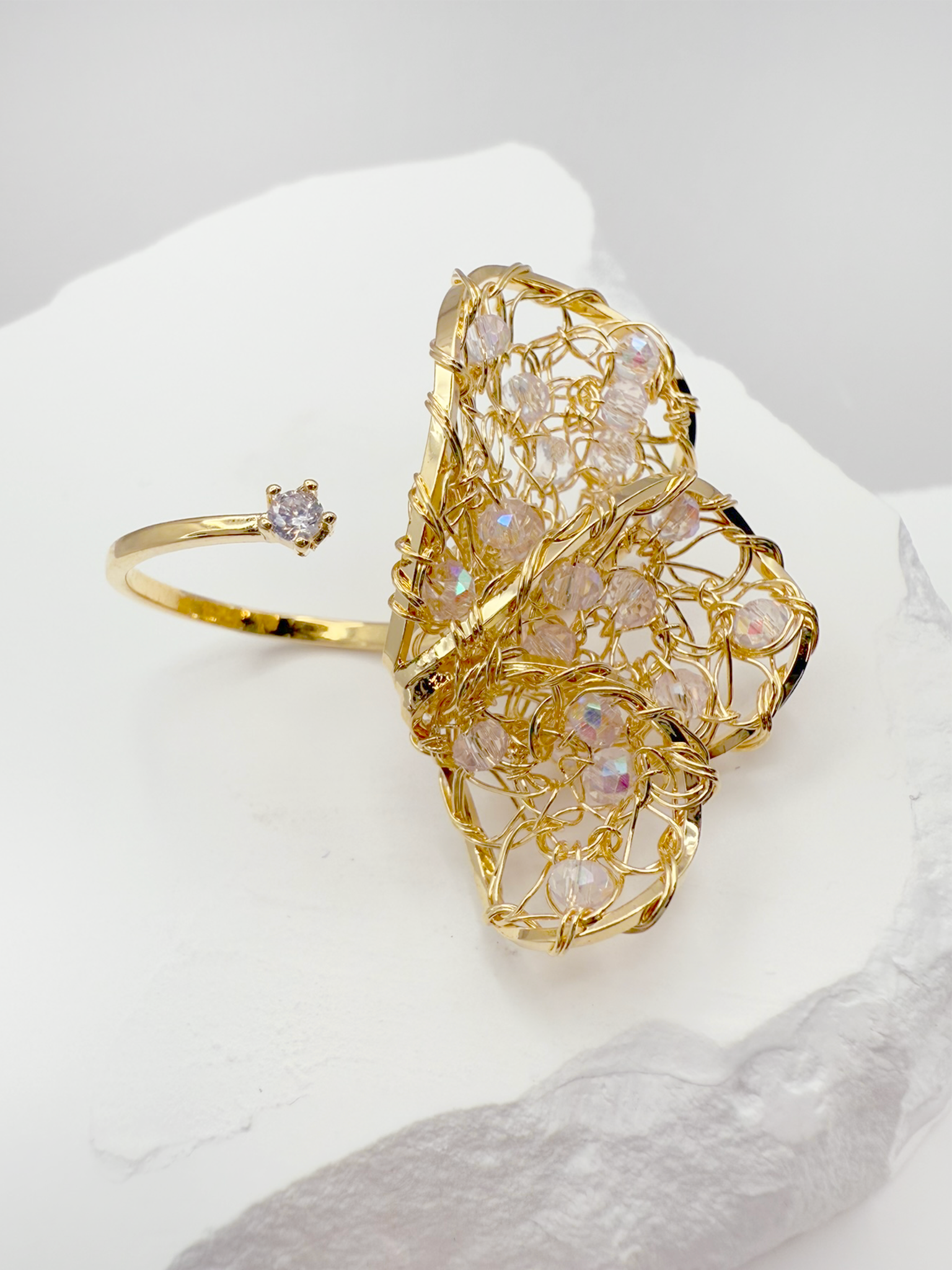 Blooming Wing Ring - Adjustable Crochet with Crystals