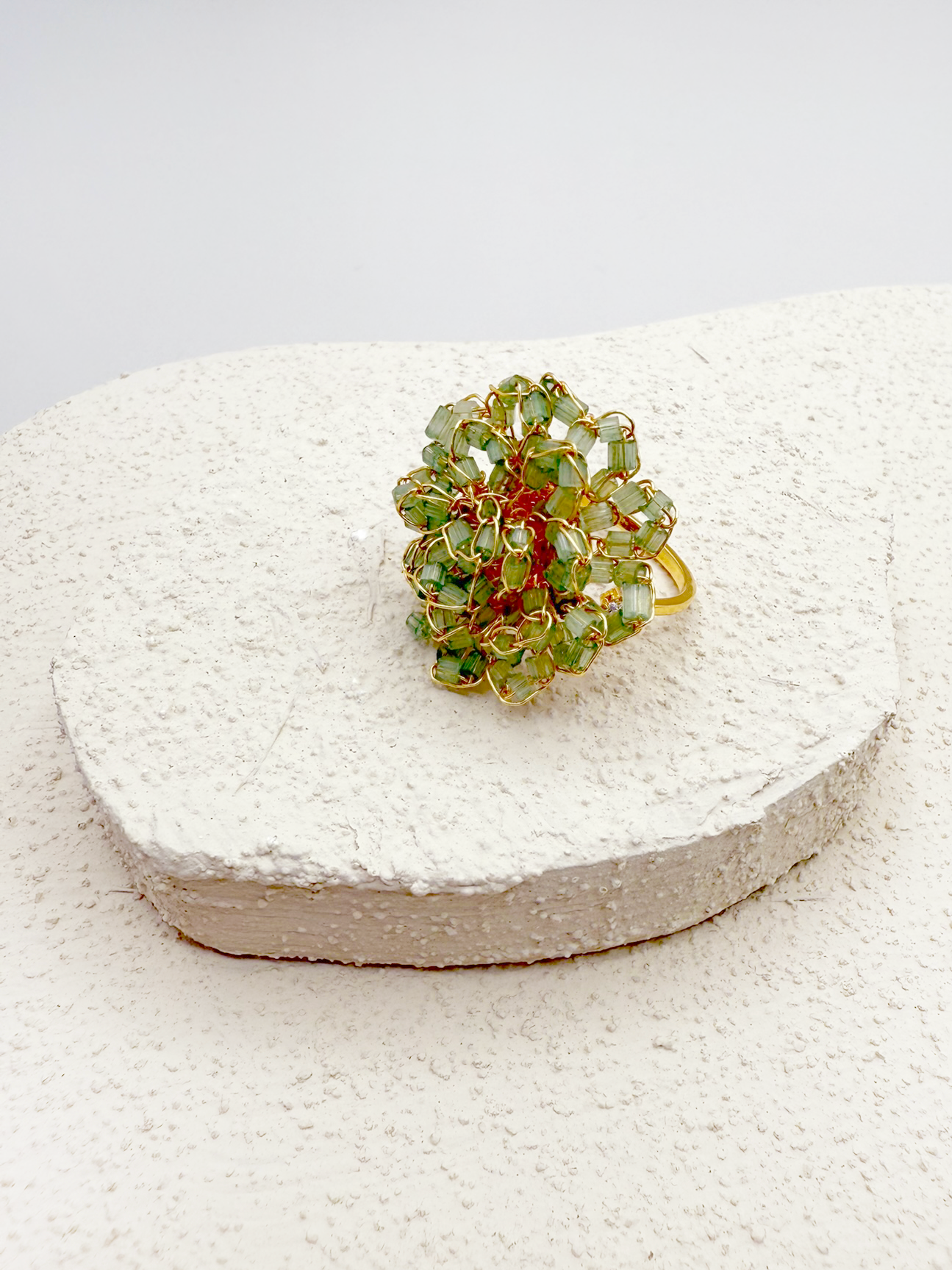 Radiant Crochet Adjustable Ring - Handcrafted with Czech Crystal