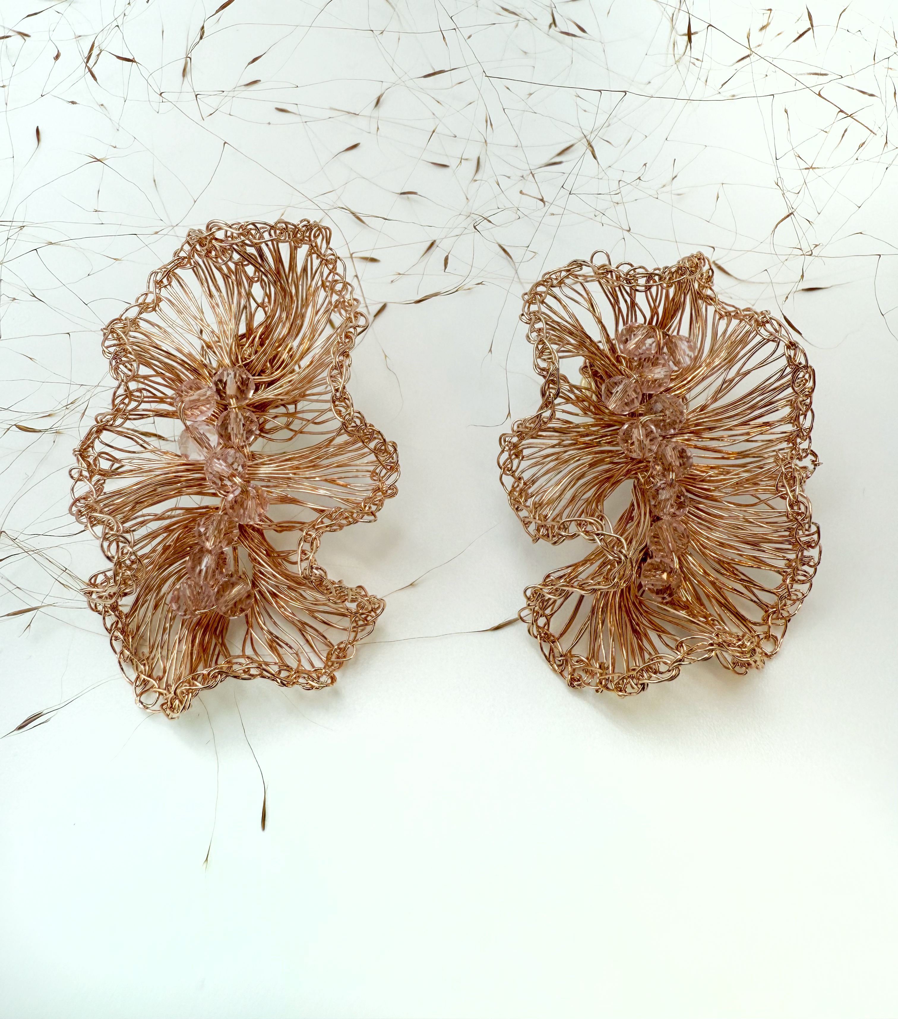 Champagne Wave Earrings - Handmade Crochet Art