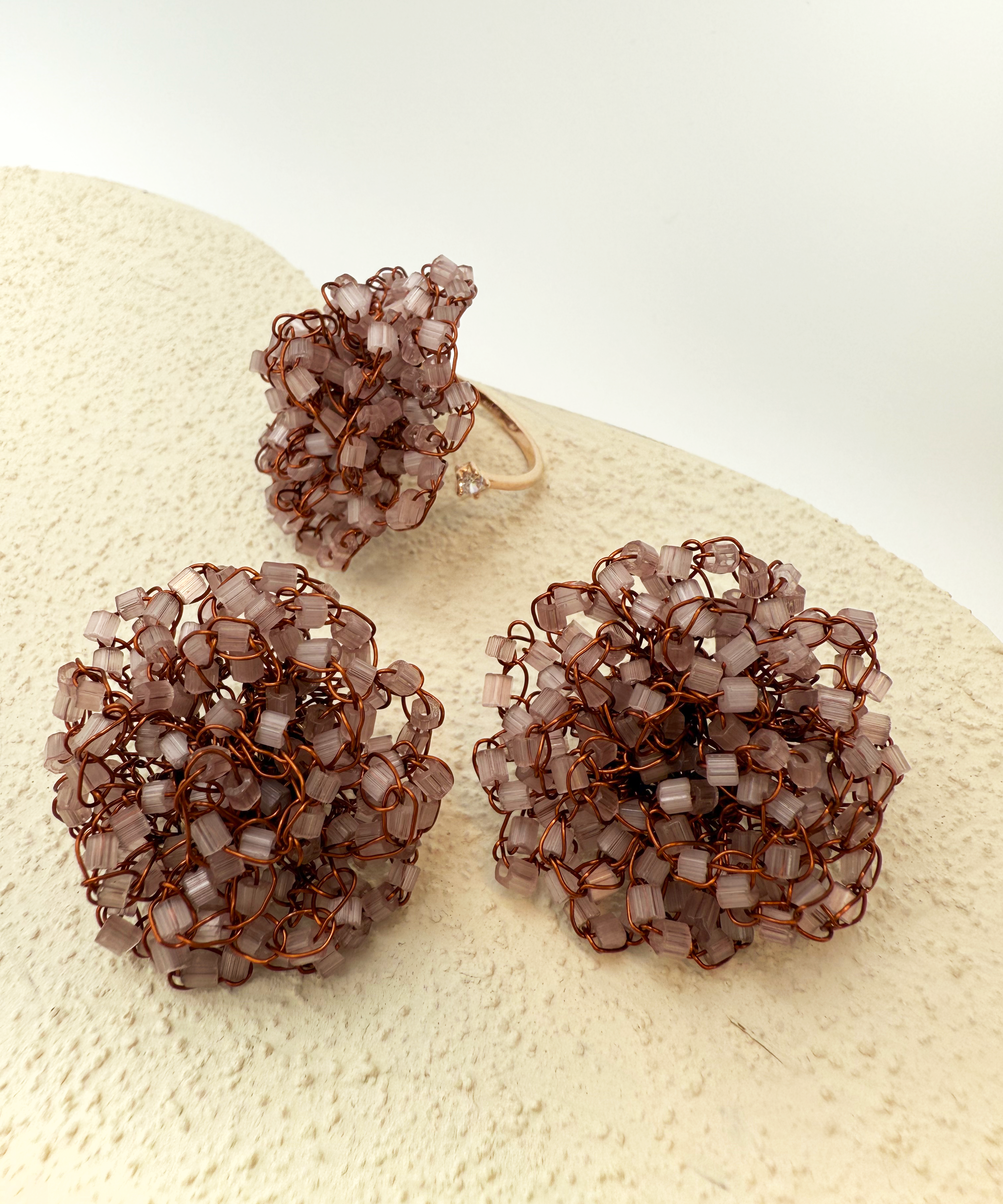 Radiant Crochet Adjustable Ring - Handcrafted with Czech Crystal