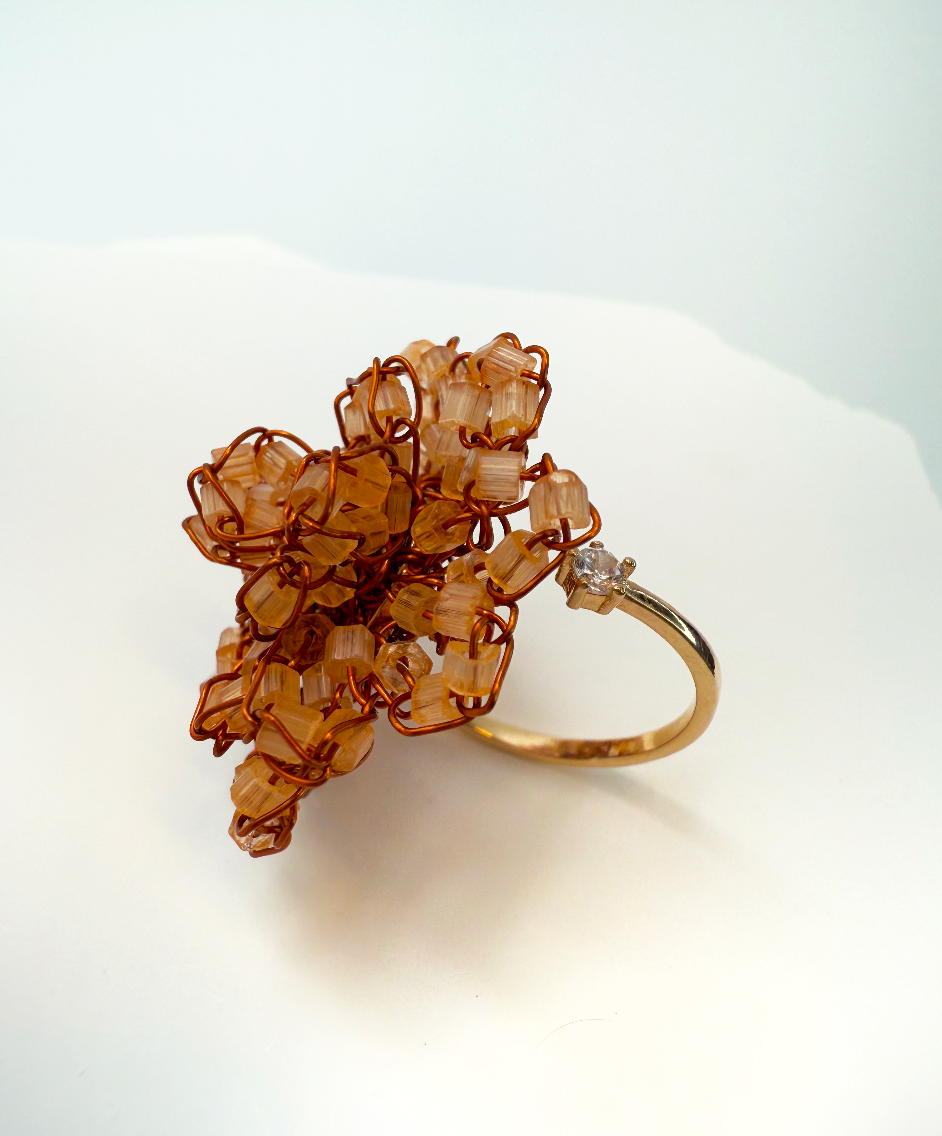 Radiant Crochet Adjustable Ring - Handcrafted with Czech Crystal