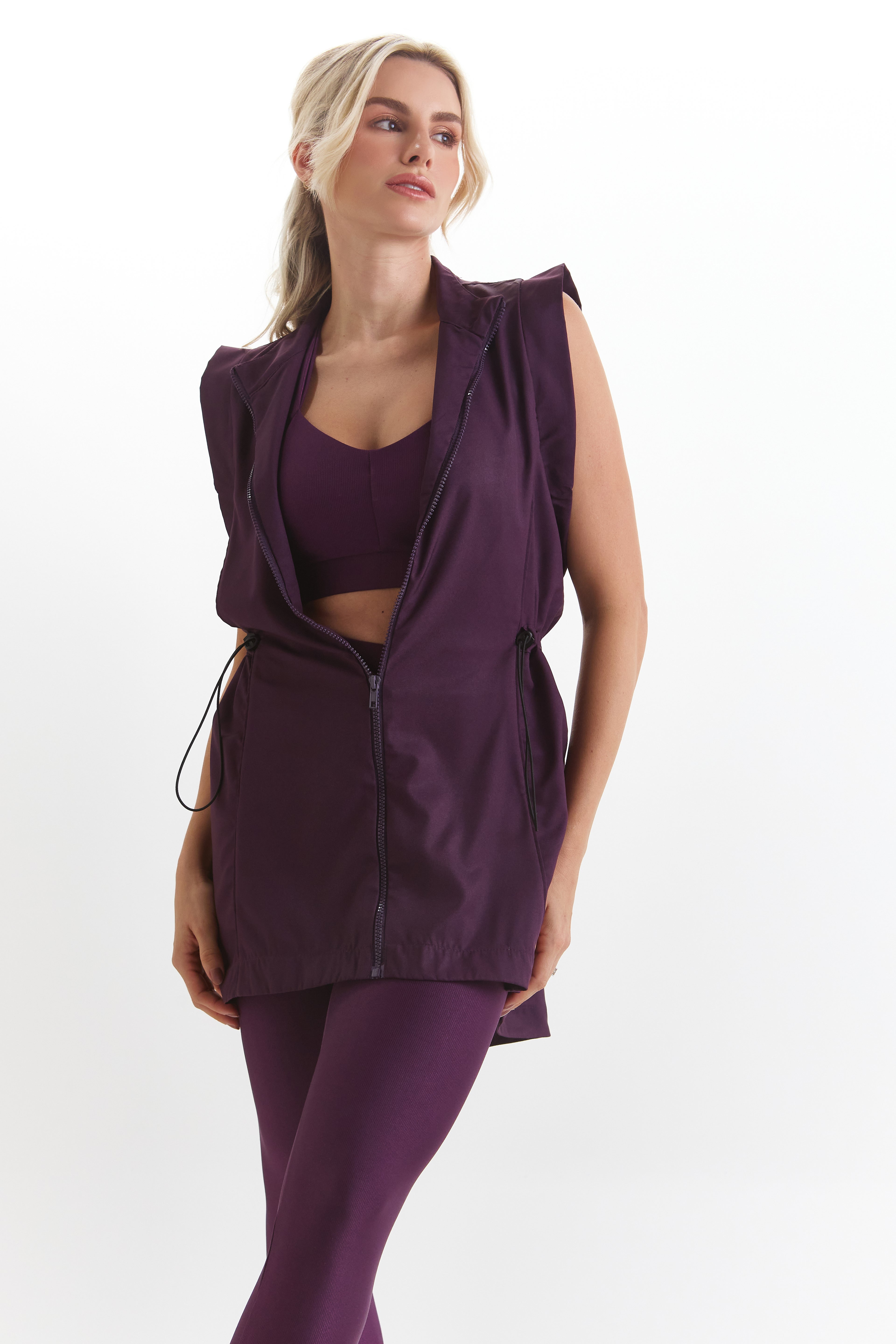 Radiance Motion Windbreaker Vest - Drawstring High Neck Sleeveless Jacket