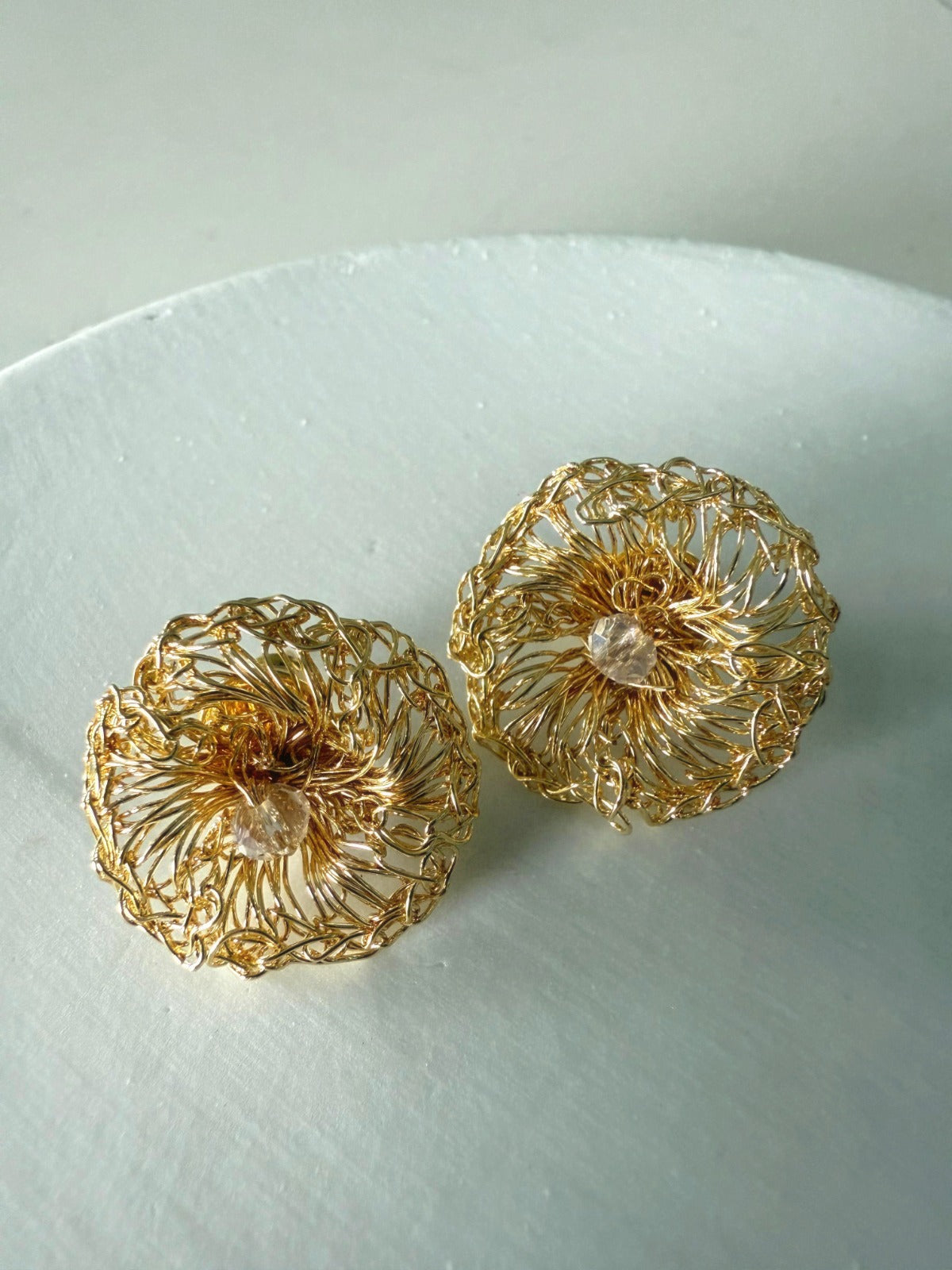 Moonlight Golden Bloom Earrings – Handmade Crochet Design