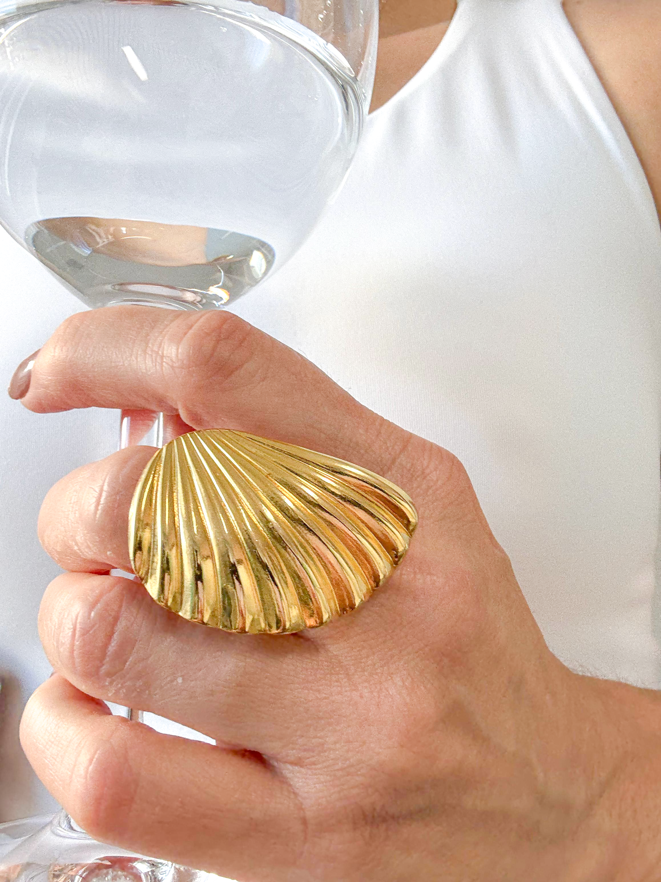 Golden Seashell Adjustable Ring