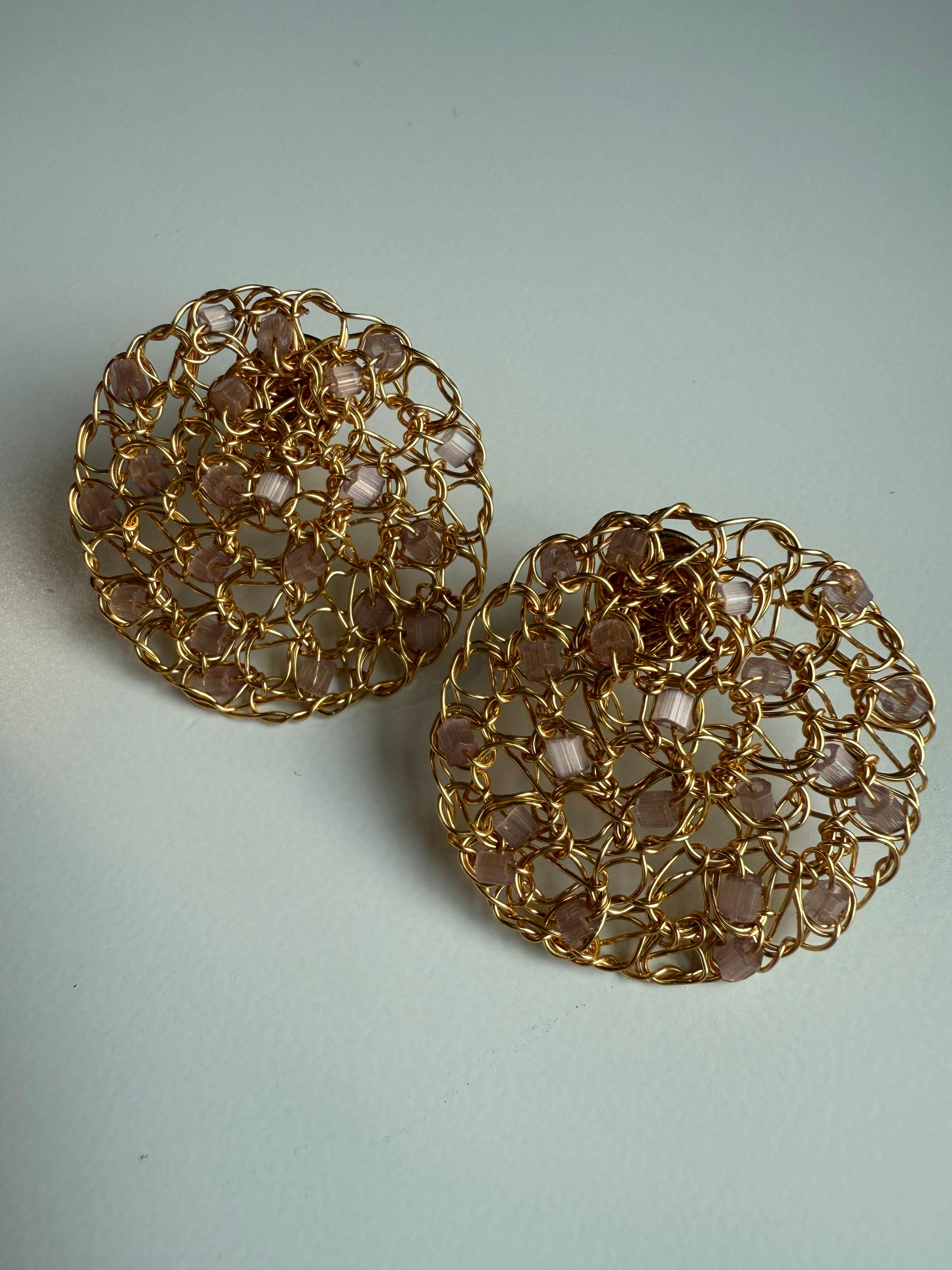 Champagne & Golden Lace Earrings - 18K Gold Plated with Color Details