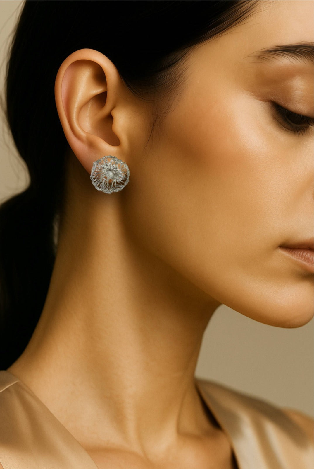 Moonlight Silver Bloom Earrings – Handmade Crochet Design