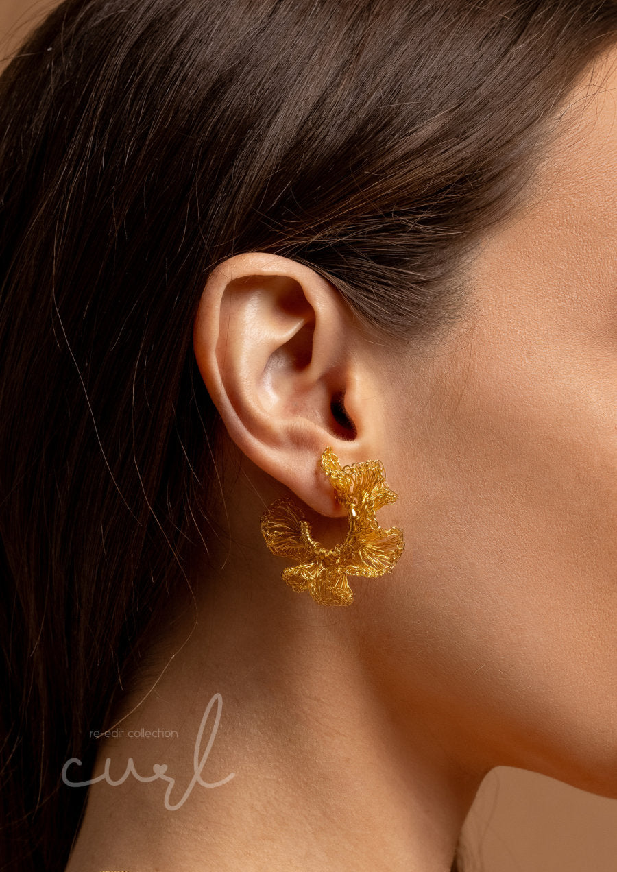 Handcrafted Curl Hoop Earring 18K Gold Finish