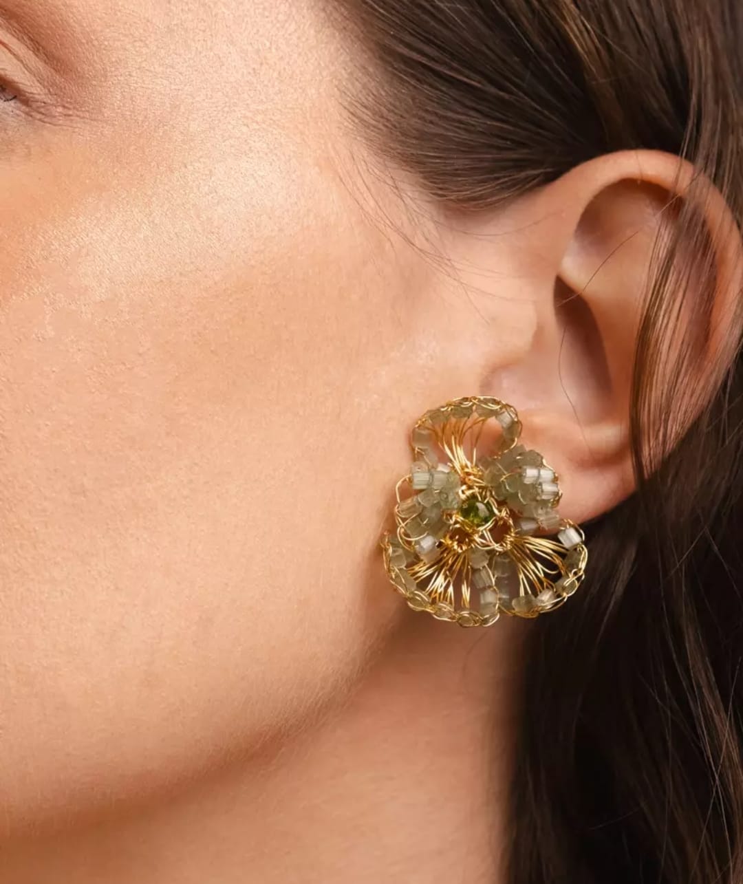 Mint Whisper Earrings – Handmade 18K Gold-Plated Crochet Design
