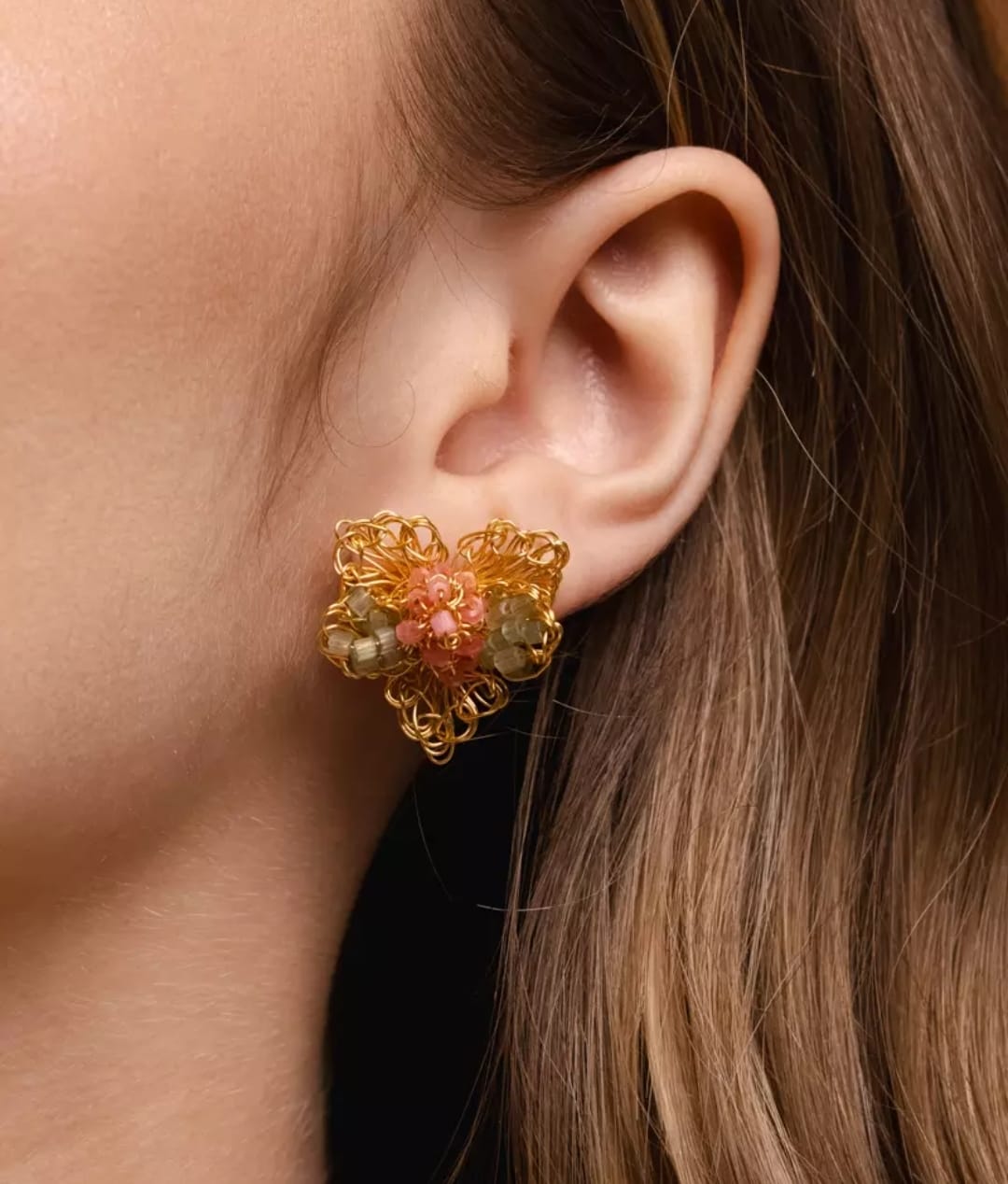 Magnolia Earrings – Handmade Mint, Blush &amp; Gold Crochet Design