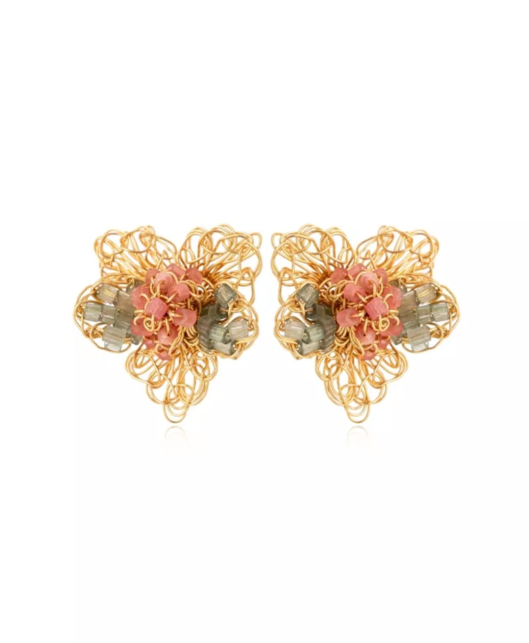 Magnolia Earrings – Handmade Mint, Blush &amp; Gold Crochet Design