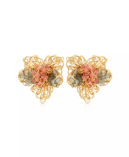 Magnolia Earrings – Handmade Mint, Blush &amp; Gold Crochet Design