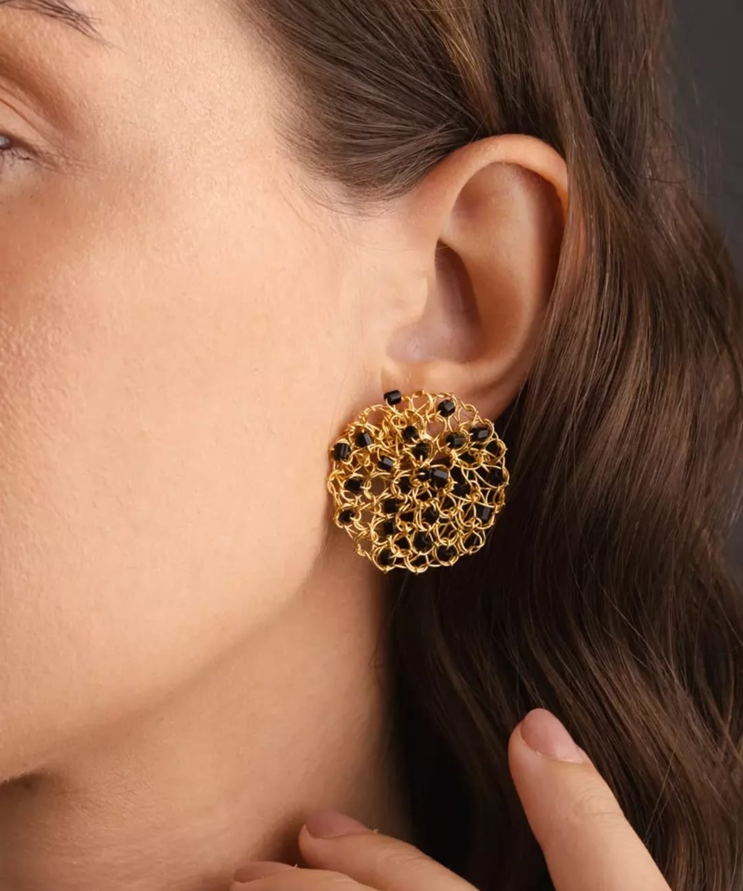 Black &amp; Golden Lace Earrings - 18K Gold Plated with Color Details