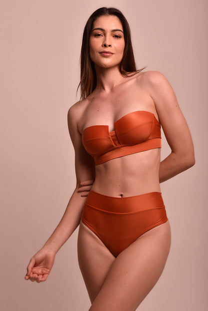 Luxury Bandeau Terracotta Bikini Top - Versatile Dual Mode Swimwear