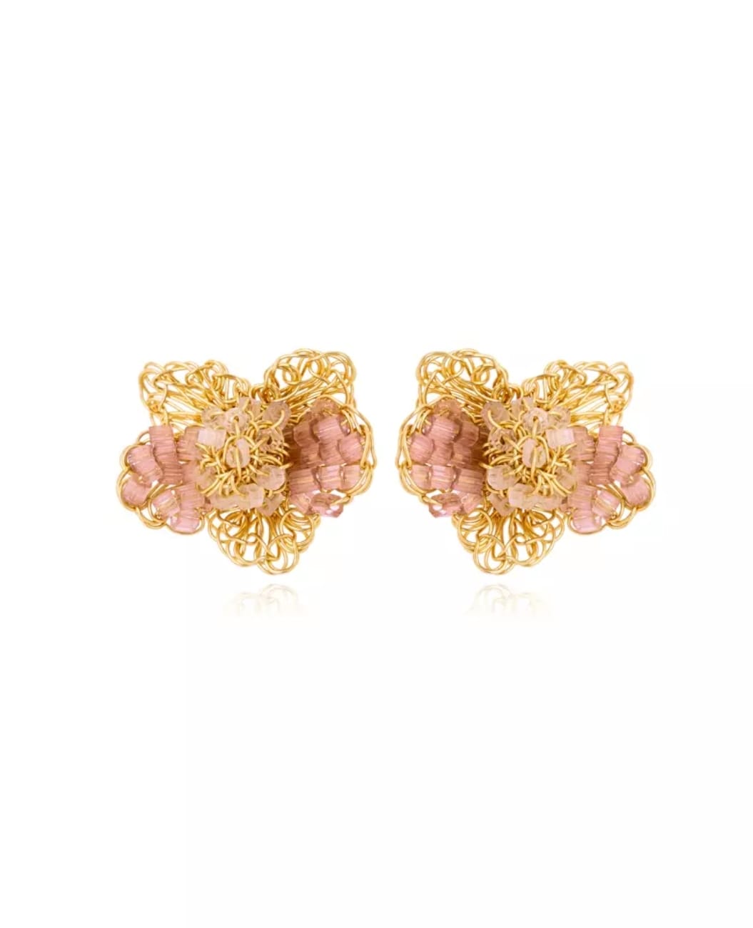 Magnolia Earrings – Handmade Nude &amp; Gold Crochet Design