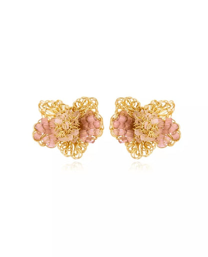 Magnolia Earrings – Handmade Nude &amp; Gold Crochet Design