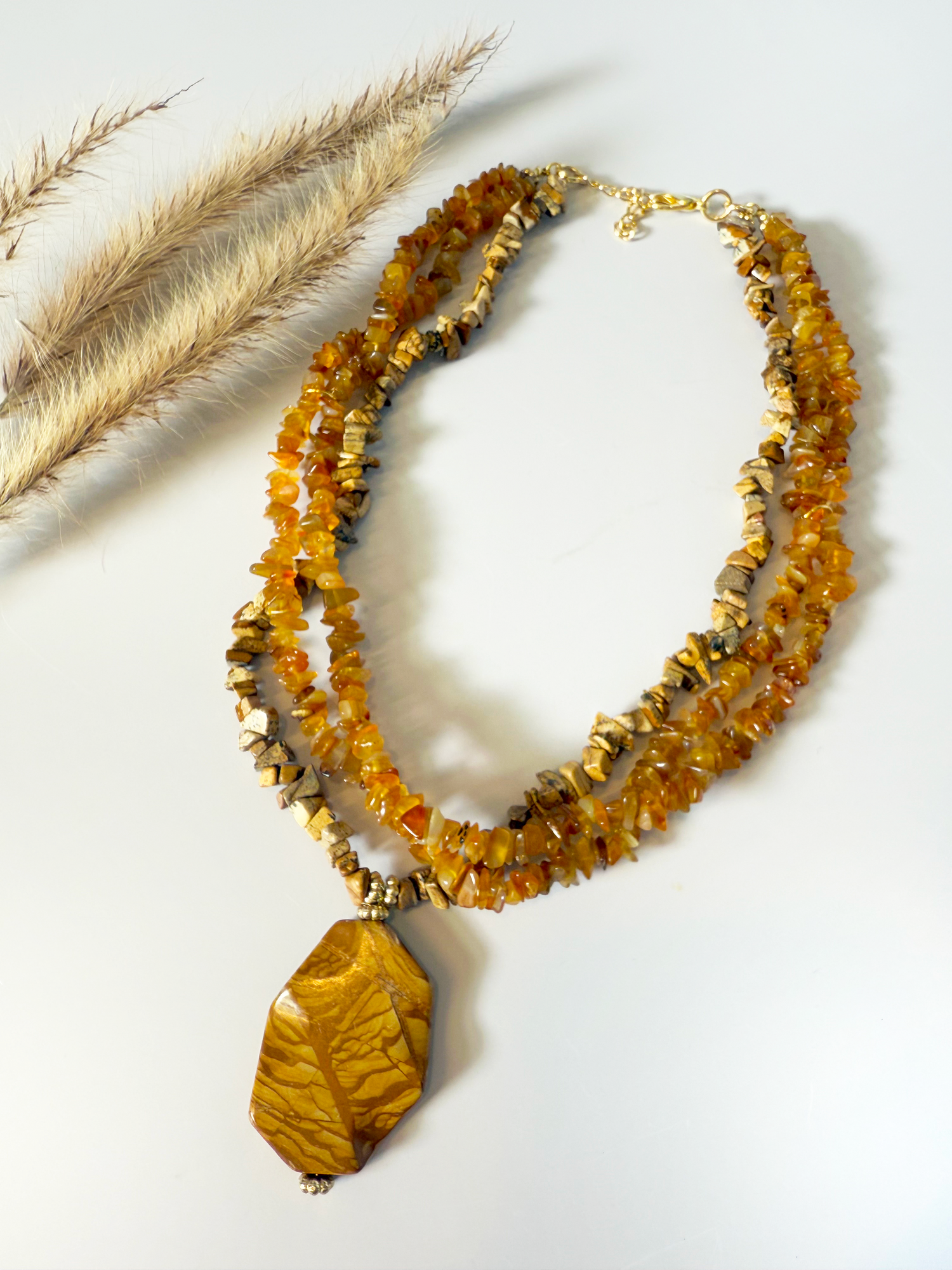 Triple Gemstone Statement Necklace - Handmade &amp; Adjustable