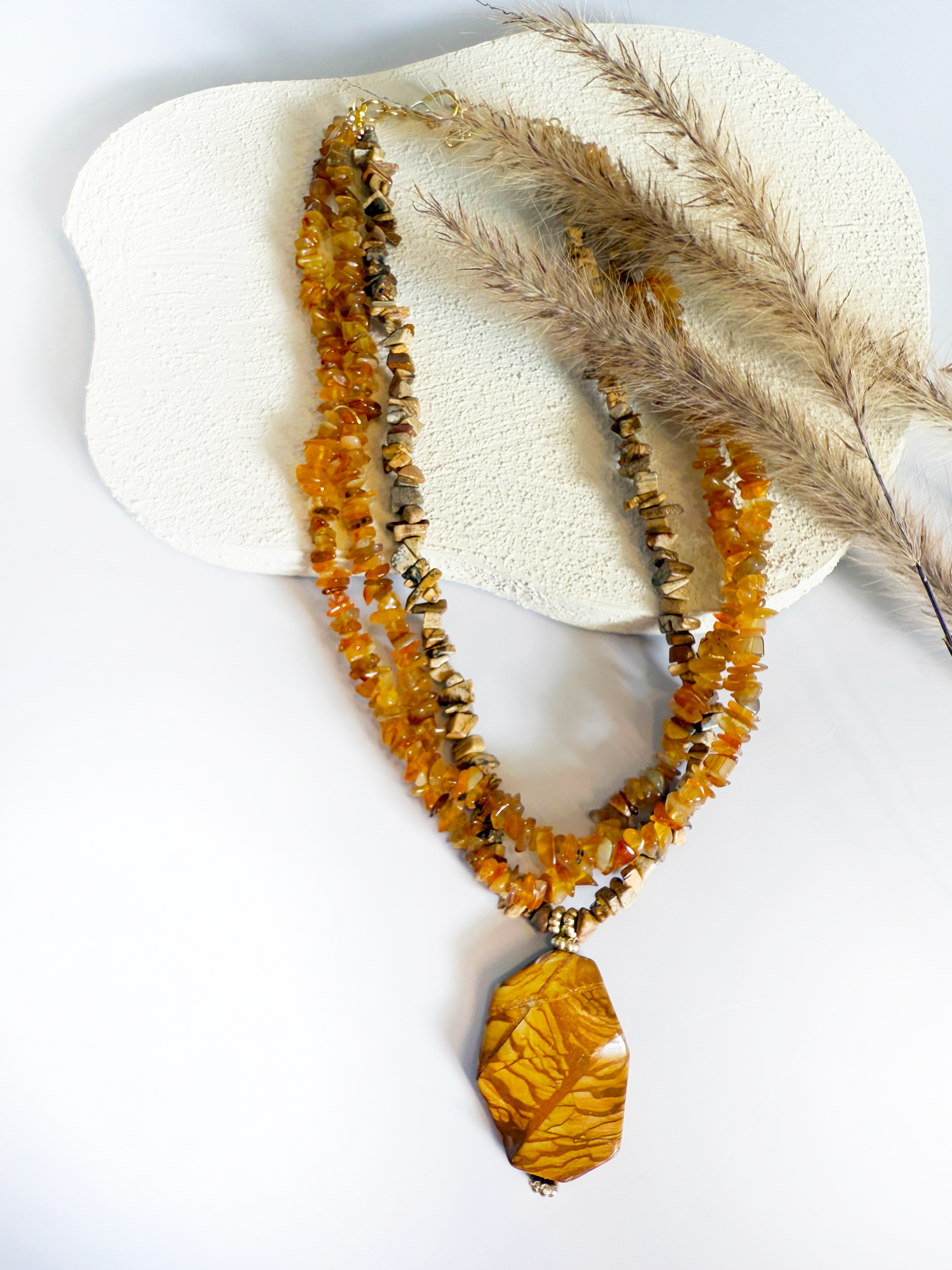 Triple Gemstone Statement Necklace - Handmade &amp; Adjustable