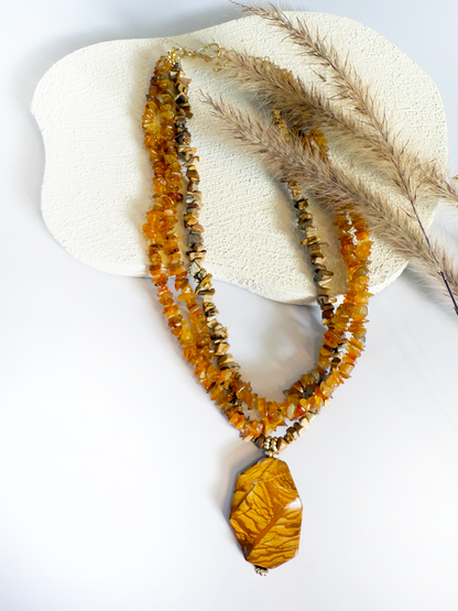 Triple Gemstone Statement Necklace - Handmade &amp; Adjustable