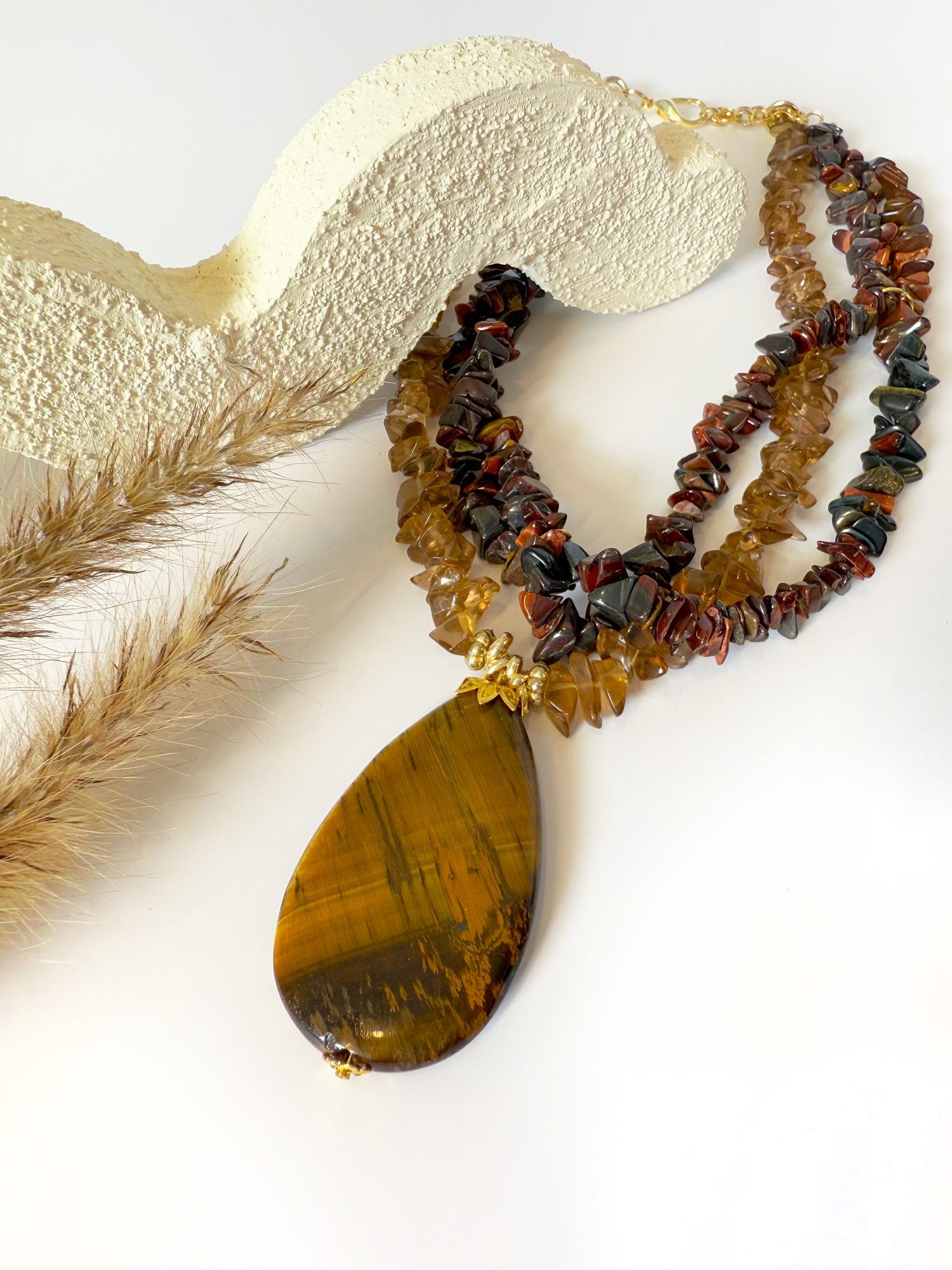 Triple Gemstone Statement Necklace - Handmade &amp; Adjustable