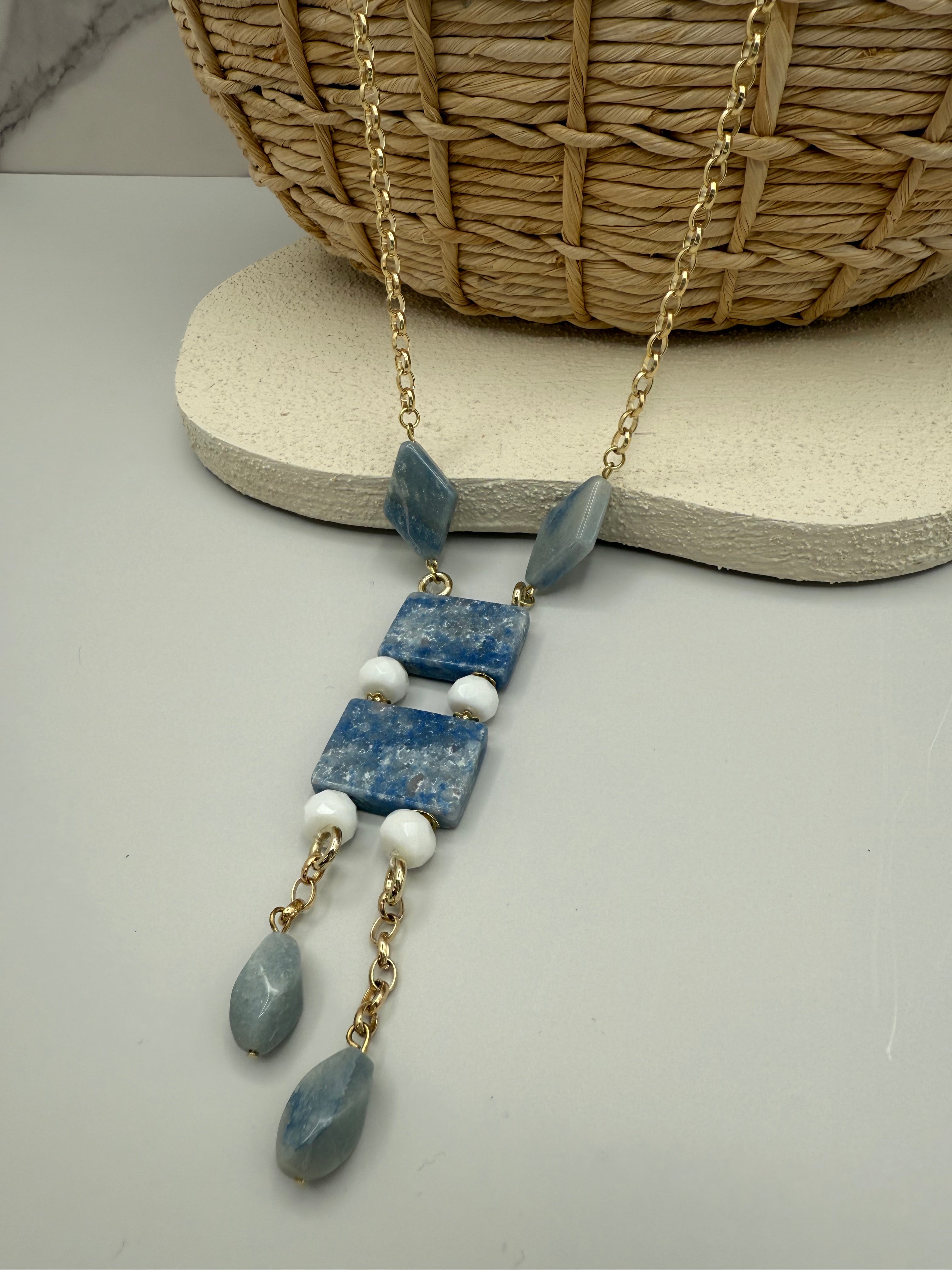 Celestial Charm Necklace – Delicate Pendant, 18K Gold-Plated Chain with Natural Stones