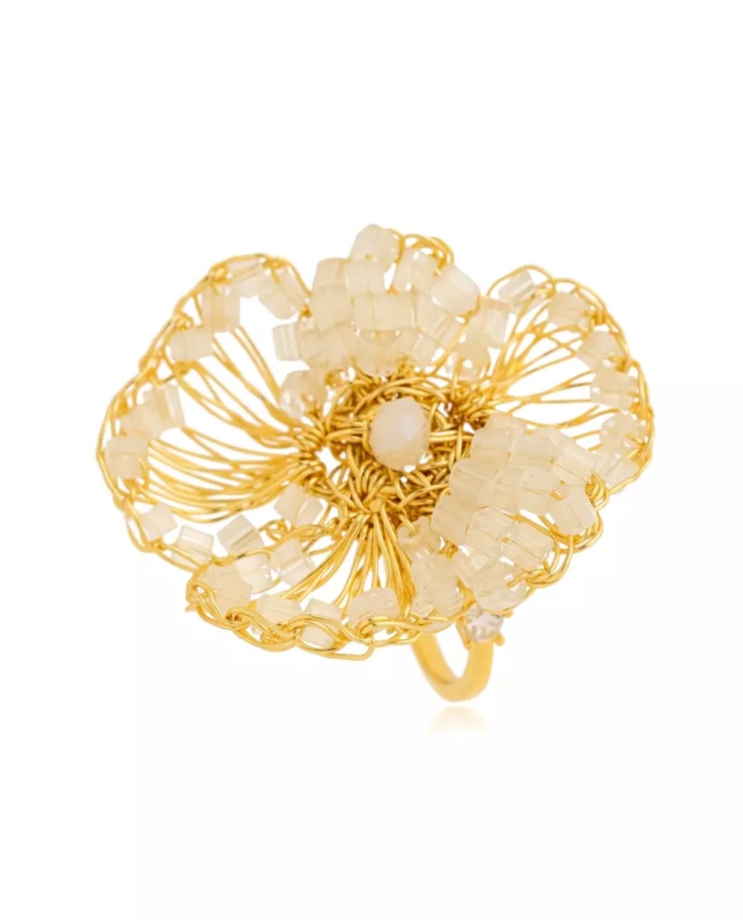 Golden Crystal Whisper Handmade Ring – 18K Gold-Plated Artisan Design