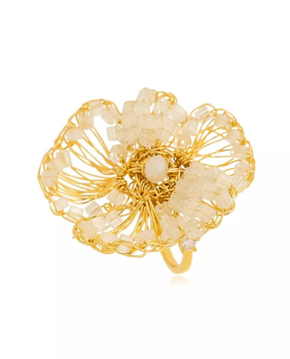 Golden Crystal Whisper Handmade Ring – 18K Gold-Plated Artisan Design