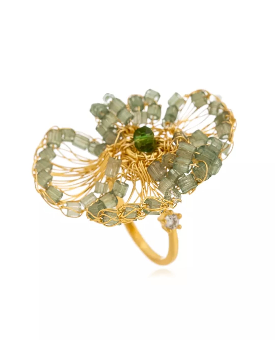 Mint &amp; Gold Whisper Handmade Ring – 18K Gold-Plated Artisan Design