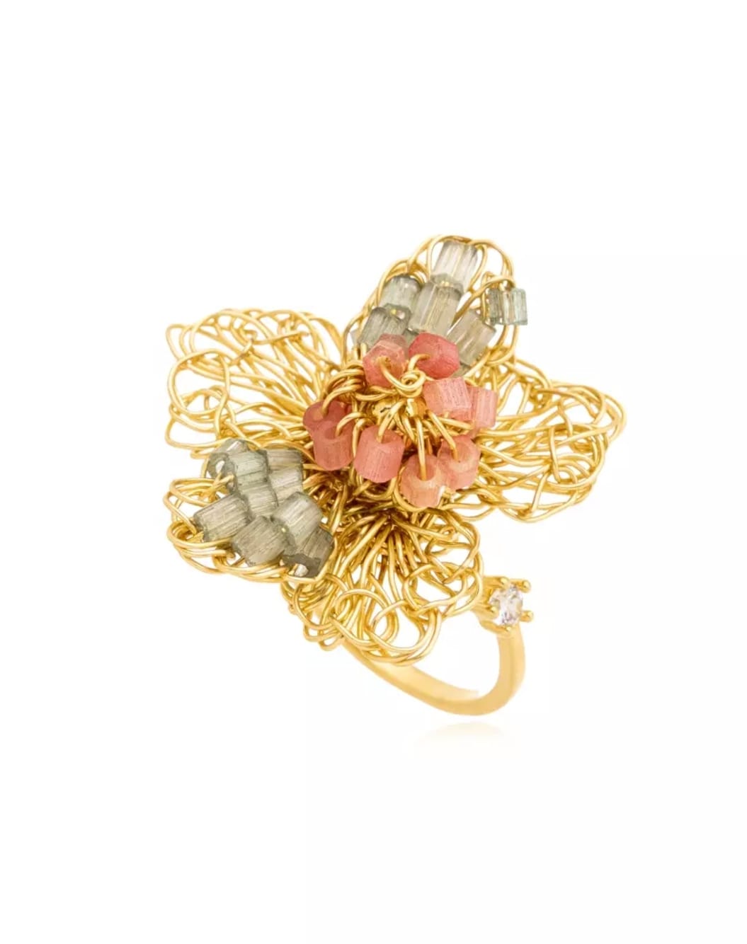 Magnolia Ring – Handmade Mint, Blush &amp; Gold Crochet Design