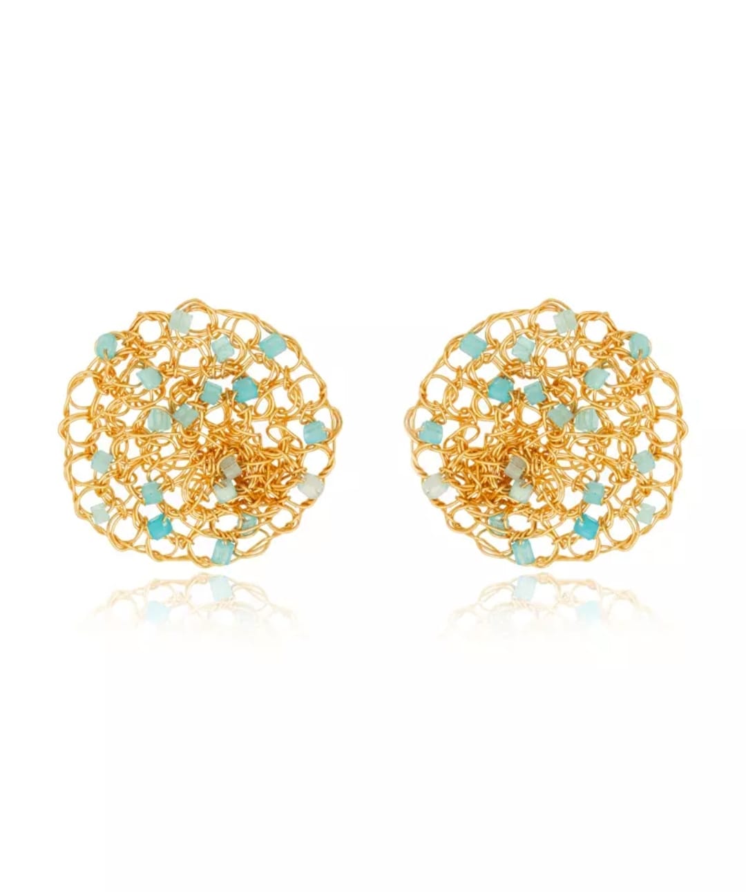 Celeste Blue &amp; Golden Lace Earrings - 18K Gold Plated with Color Details
