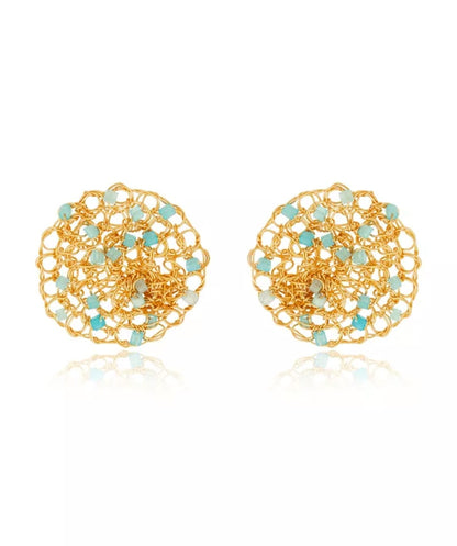 Celeste Blue &amp; Golden Lace Earrings - 18K Gold Plated with Color Details